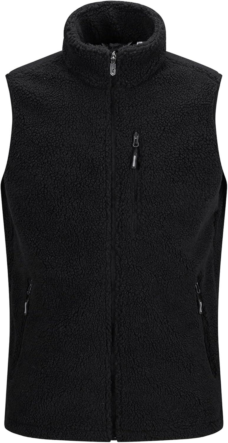 Outdoor Ventures Men’s Full-Zip Lightweight Polar Fleece Vest Outerwear with 5 Pockets Warm Winter Sleeveless Jacket Casual(Sherpa Black)