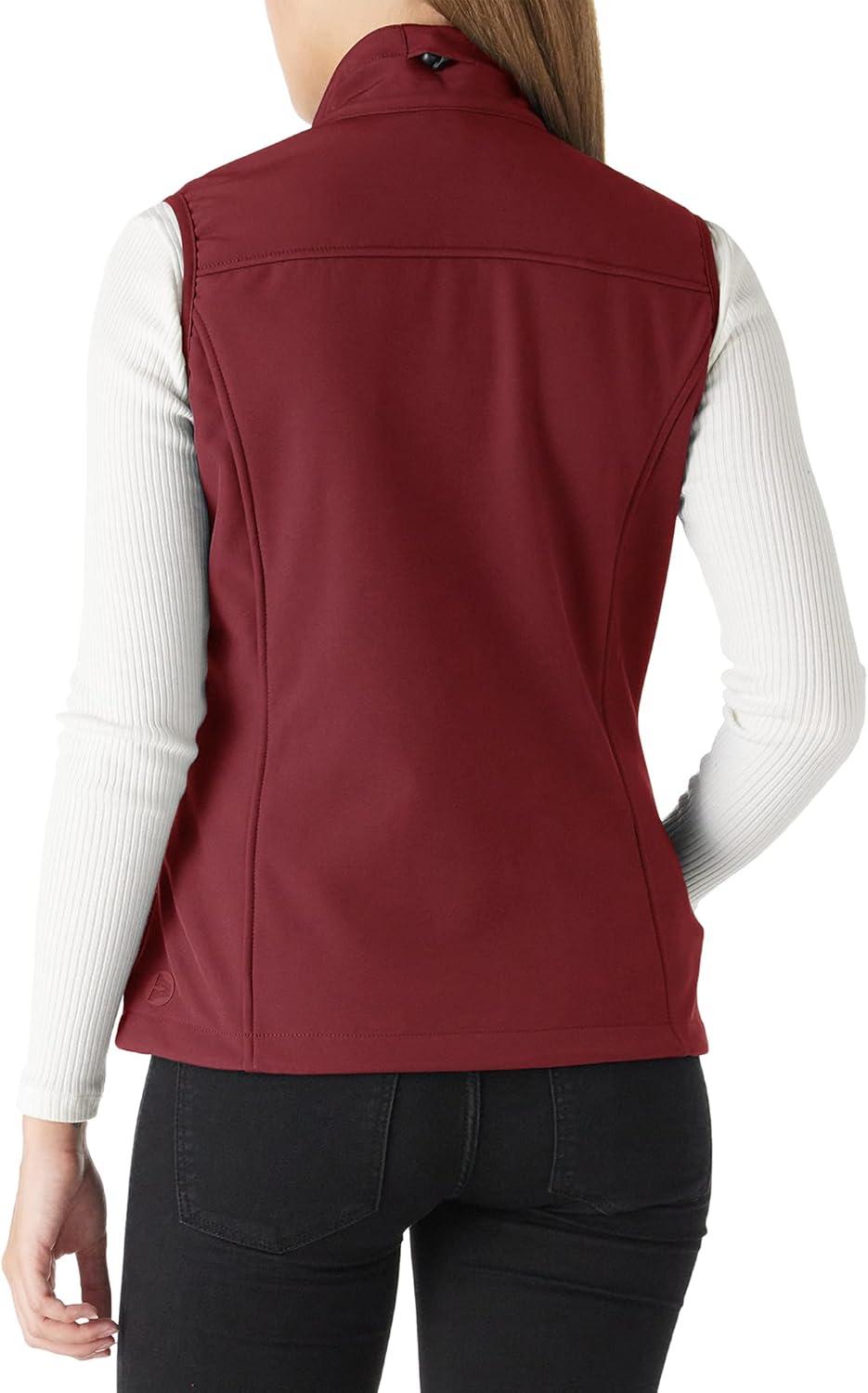 Outdoor Ventures Women’s Lightweight Softshell Vest Windproof Fleece Lined Zip Up Sleeveless Jacket for Running Hiking Golf(Red)