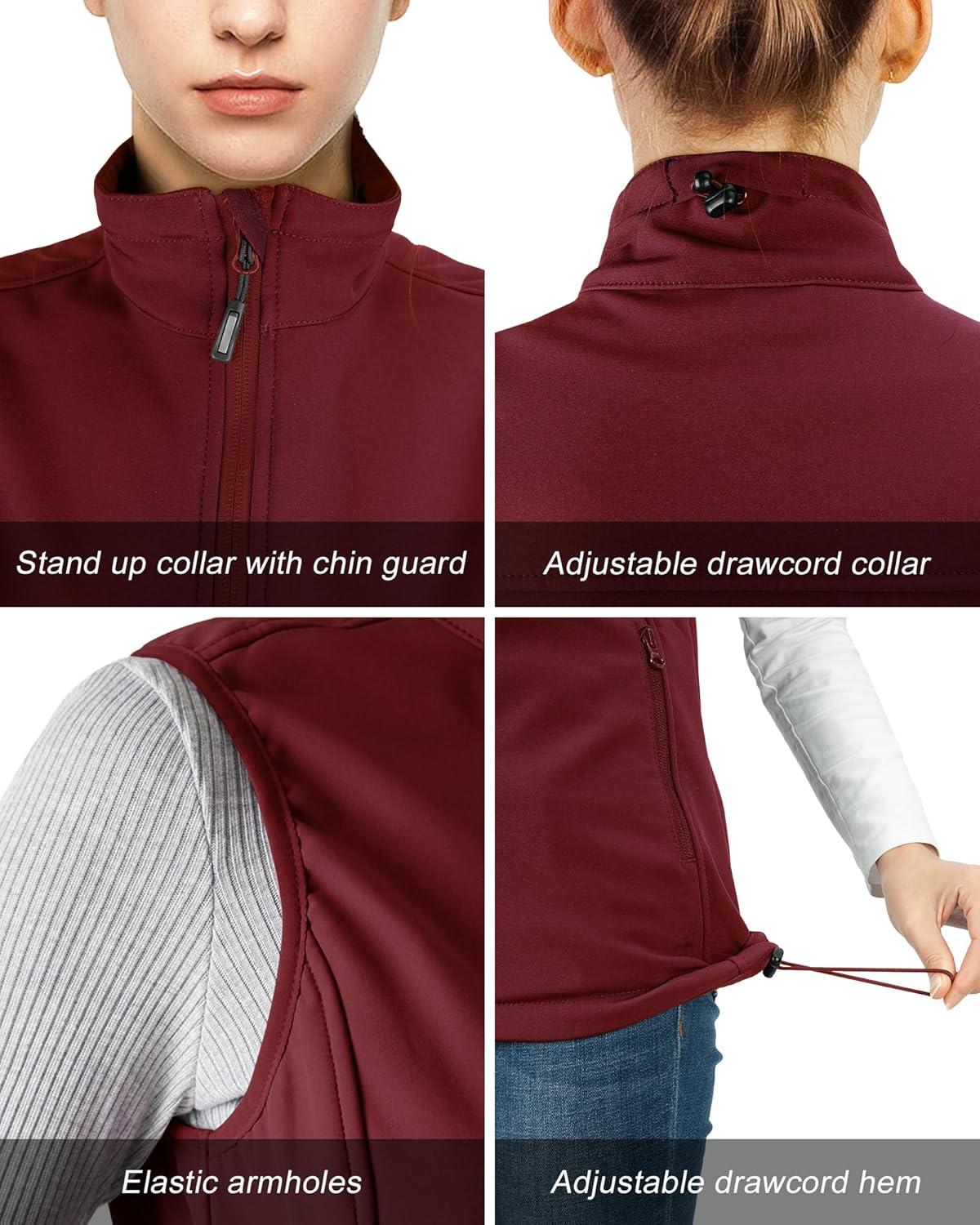 Outdoor Ventures Women’s Lightweight Softshell Vest Windproof Fleece Lined Zip Up Sleeveless Jacket for Running Hiking Golf(Red)