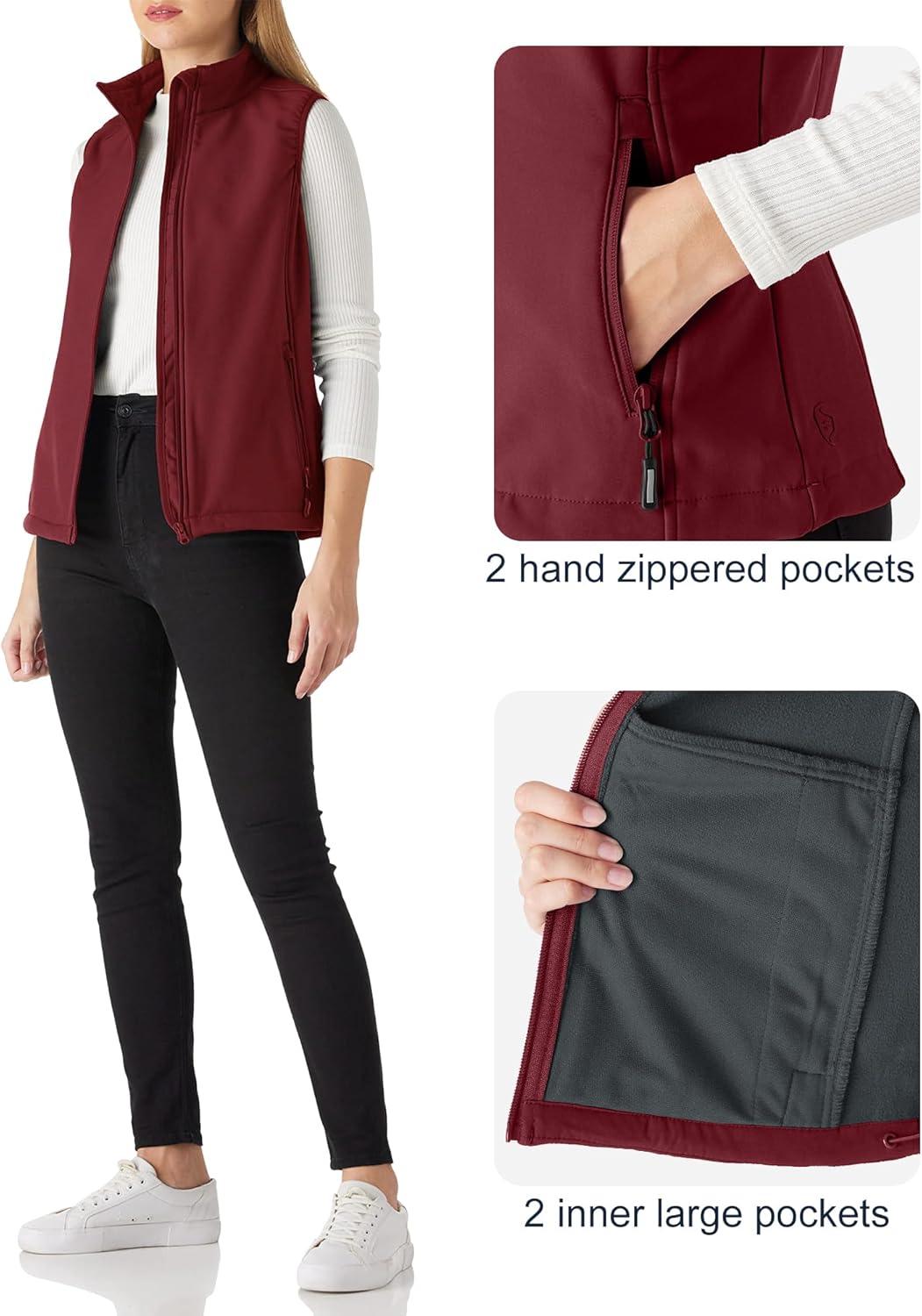 Outdoor Ventures Women’s Lightweight Softshell Vest Windproof Fleece Lined Zip Up Sleeveless Jacket for Running Hiking Golf(Red)