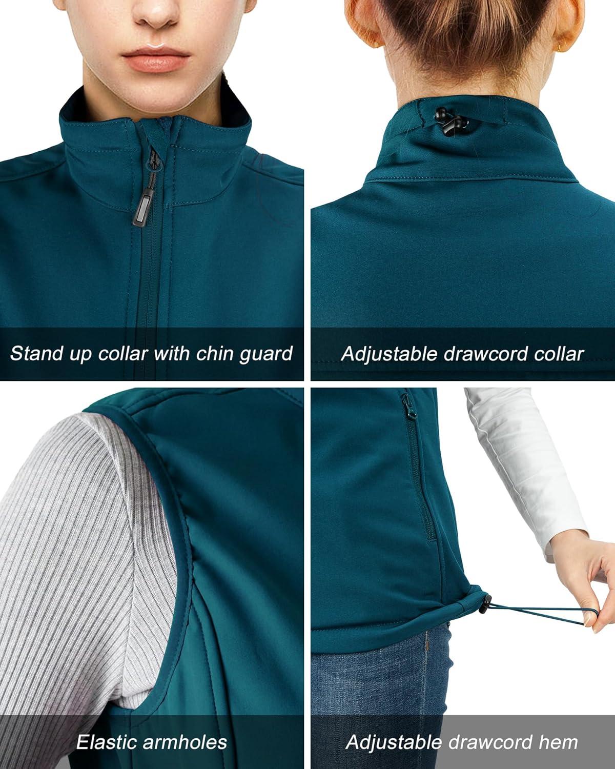 Outdoor Ventures Women’s Lightweight Softshell Vest Windproof Fleece Lined Zip Up Sleeveless Jacket for Running Hiking Golf(Modern Blue)