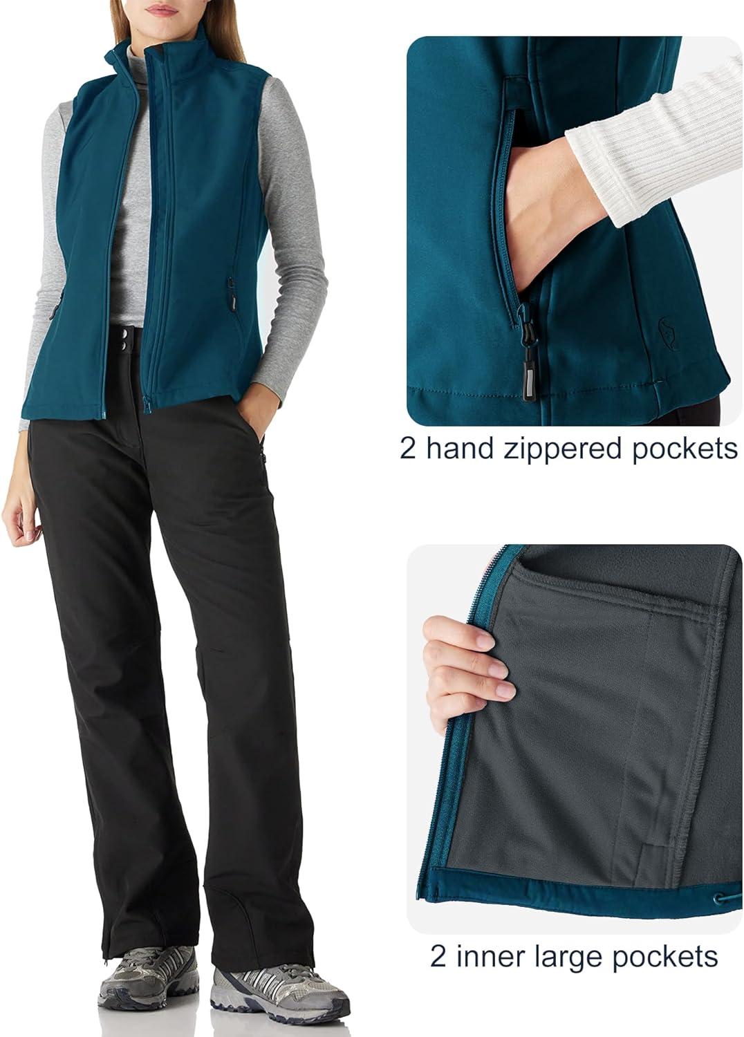 Outdoor Ventures Women’s Lightweight Softshell Vest Windproof Fleece Lined Zip Up Sleeveless Jacket for Running Hiking Golf(Modern Blue)