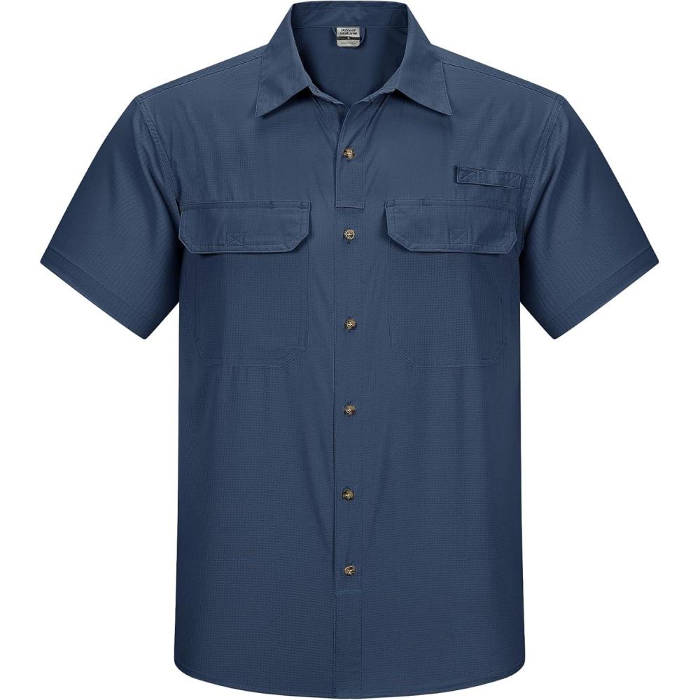 Outdoor Ventures Men’s Lightweight Short Sleeve Fishing Shirt UPF 50 Button Down Quick Dry Cooling Hiking Travel Safari Shirt(Navy)