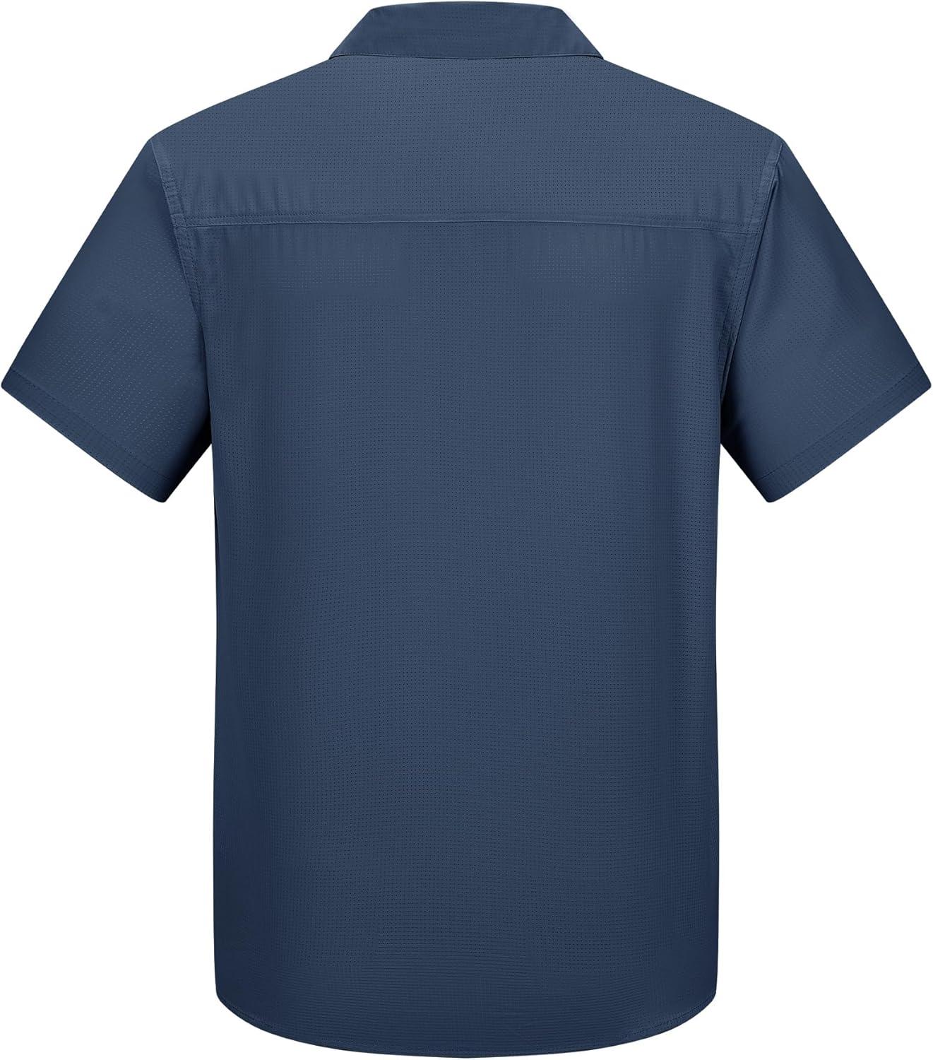 Outdoor Ventures Men’s Lightweight Short Sleeve Fishing Shirt UPF 50 Button Down Quick Dry Cooling Hiking Travel Safari Shirt(Navy)