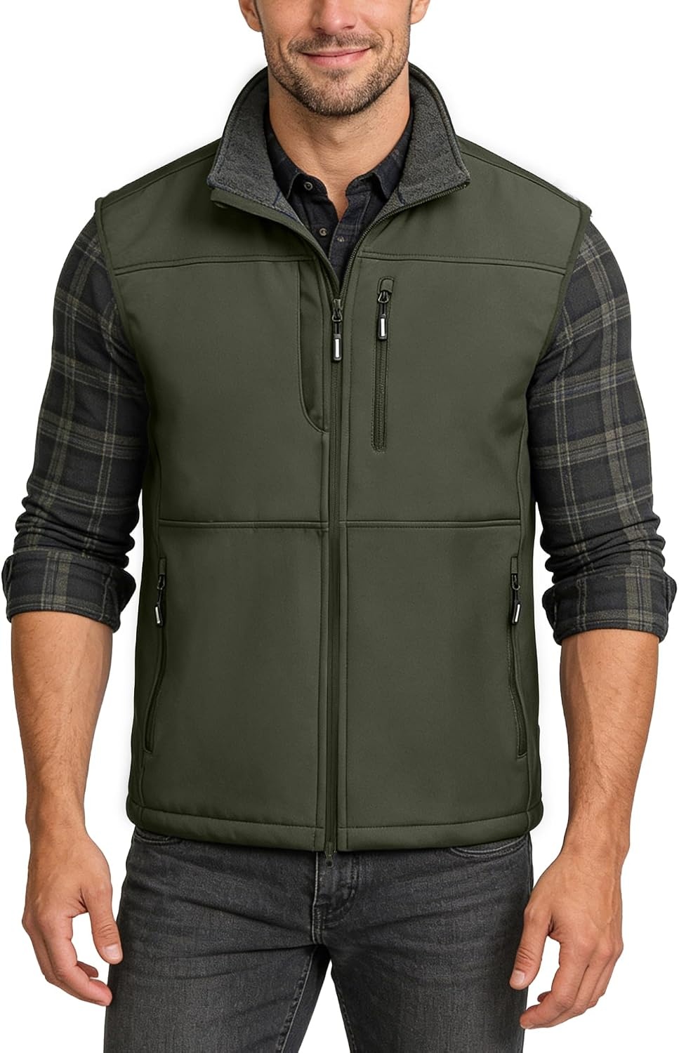 Outdoor Ventures Men’s Winter Golf Vest Outerwear Lightweight Fleece Lined(Army Green)