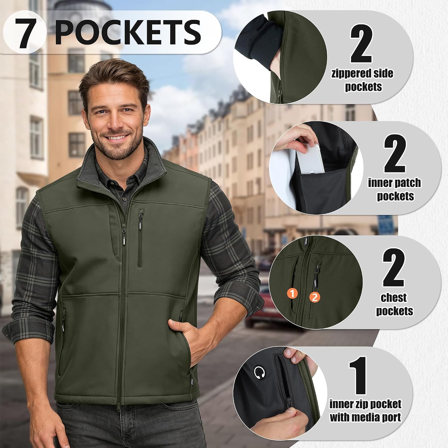 Outdoor Ventures Men’s Winter Golf Vest Outerwear Lightweight Fleece Lined(Army Green)