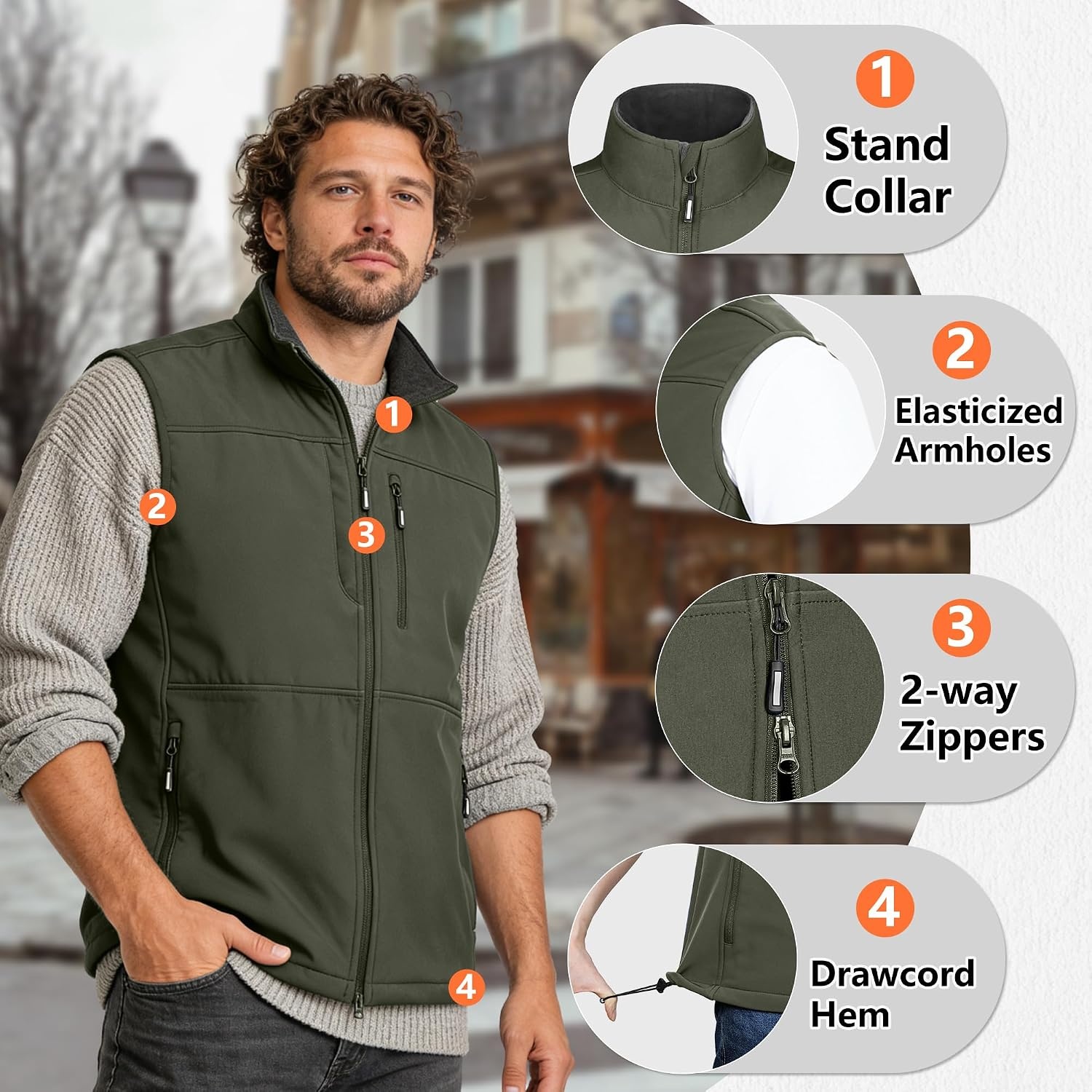 Outdoor Ventures Men’s Winter Golf Vest Outerwear Lightweight Fleece Lined(Army Green)