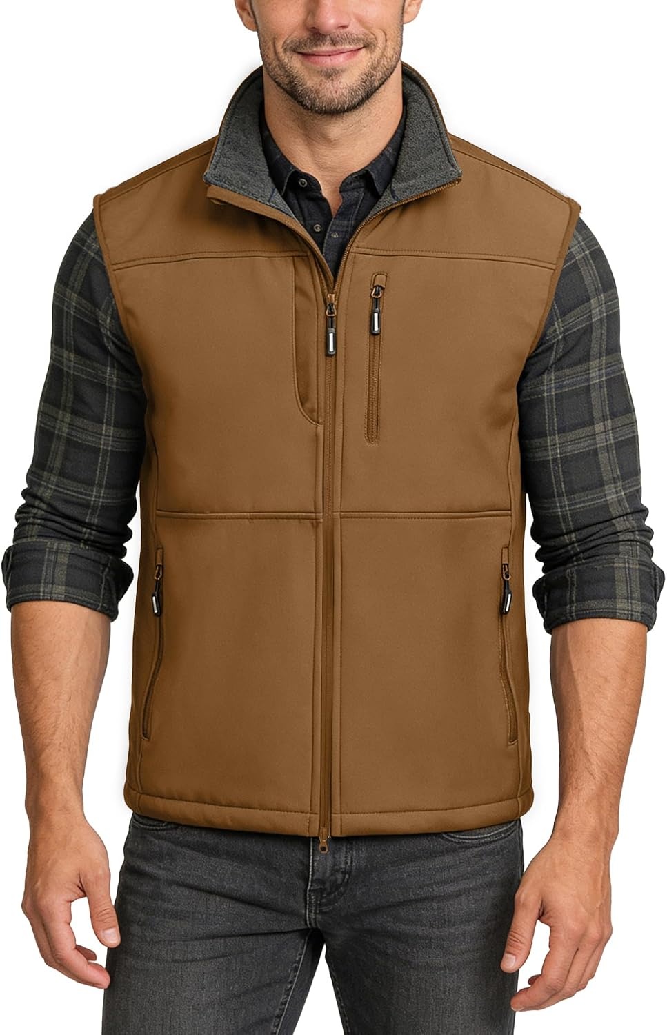 Outdoor Ventures Men’s Winter Golf Vest Outerwear Lightweight Fleece Lined(Rubber Brown)