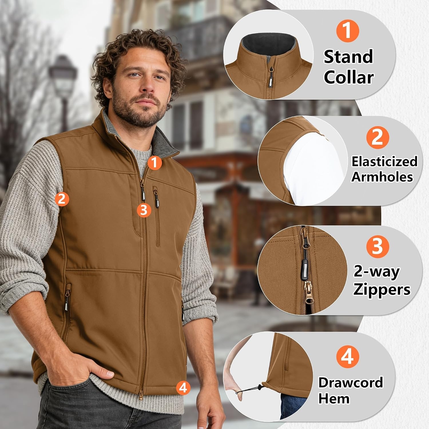 Outdoor Ventures Men’s Winter Golf Vest Outerwear Lightweight Fleece Lined(Rubber Brown)