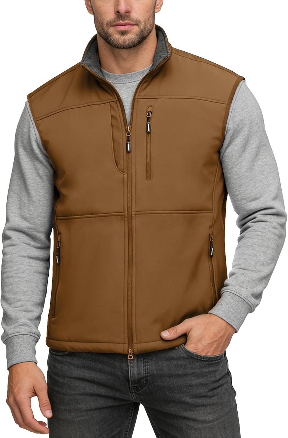 Outdoor Ventures Men’s Winter Golf Vest Outerwear Lightweight Fleece Lined(Rubber Brown)
