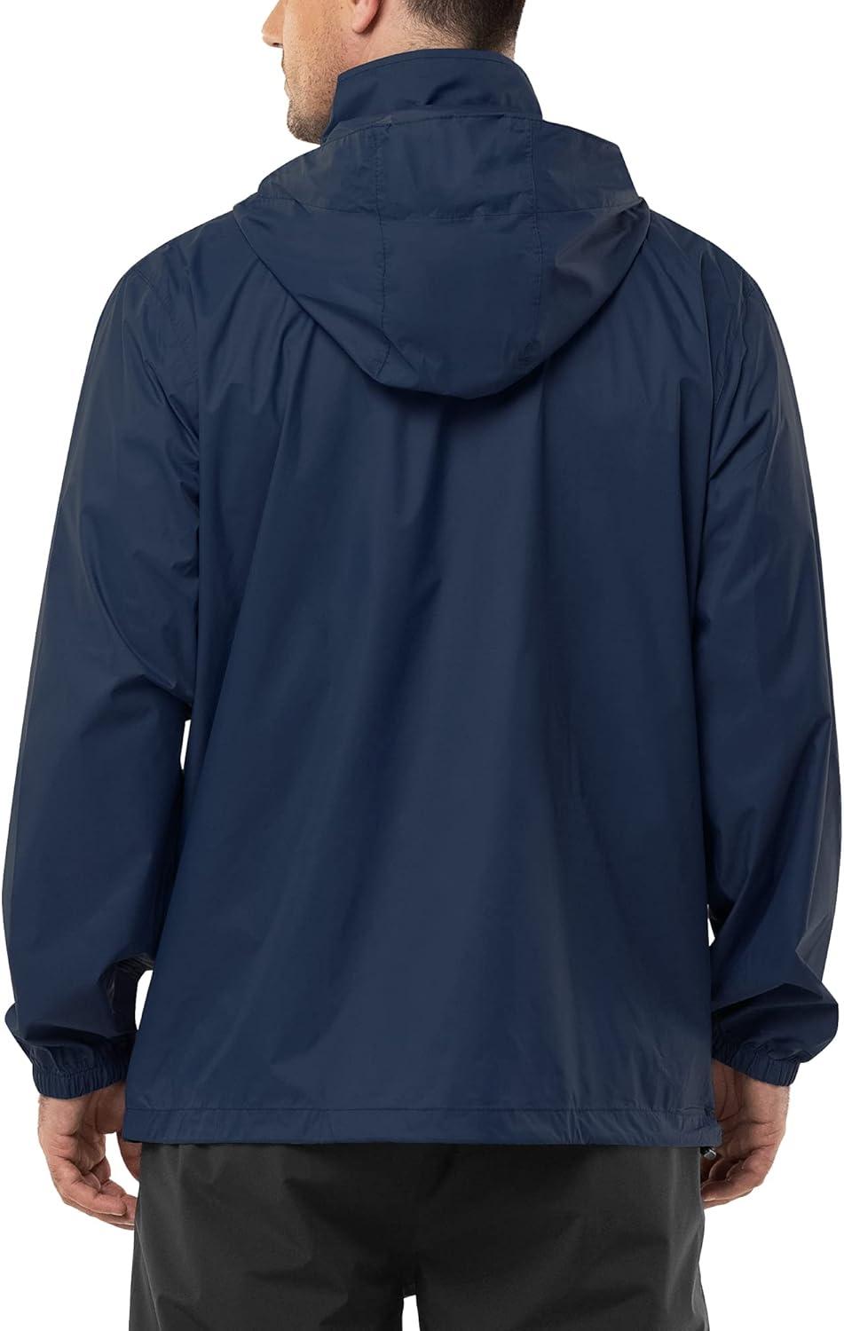 Outdoor Ventures Men’s Rain Jacket Waterproof Lightweight Packable Rain Shell Raincoat with Hood for Golf Hiking Travel(Navy Blue)
