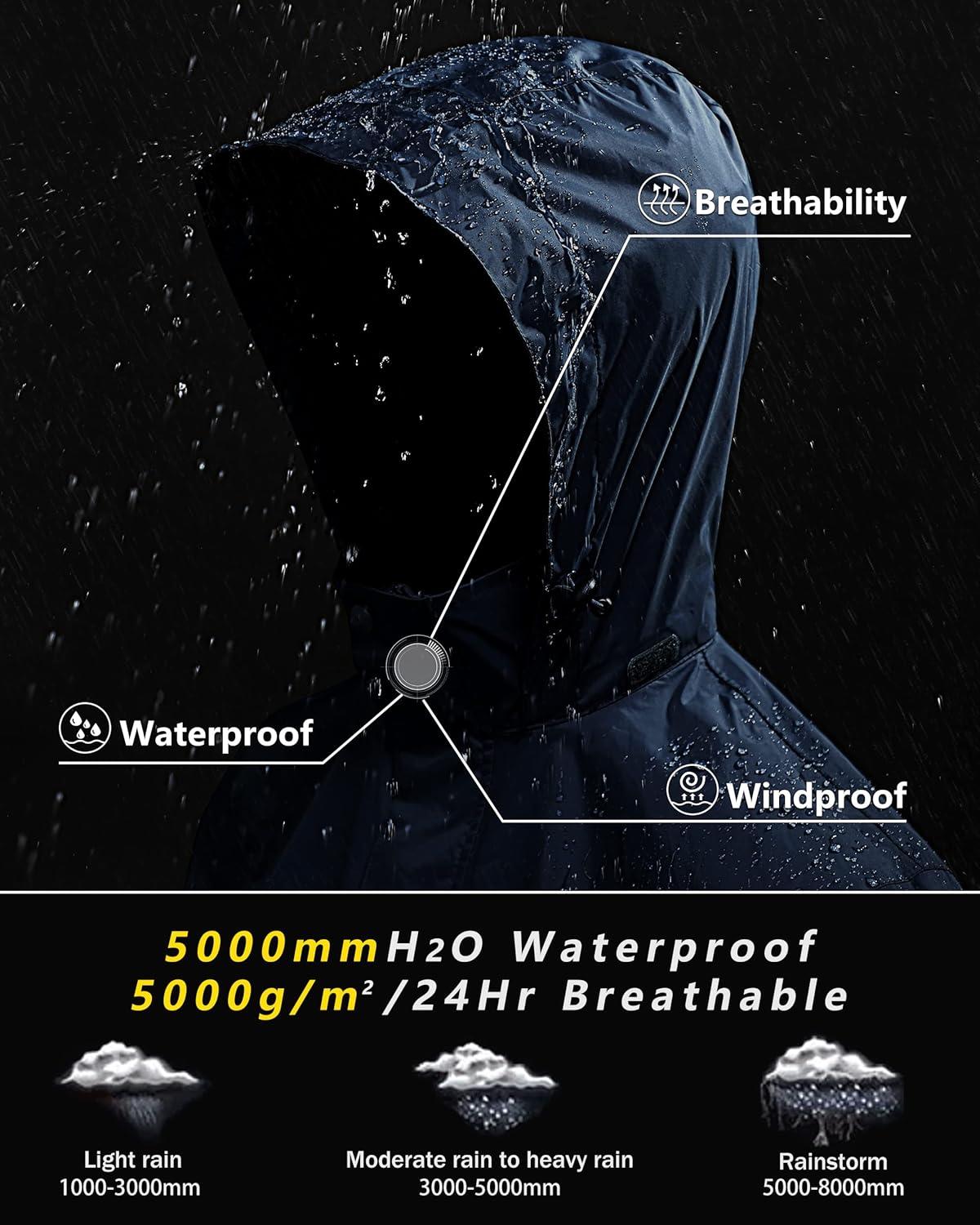 Outdoor Ventures Men’s Rain Jacket Waterproof Lightweight Packable Rain Shell Raincoat with Hood for Golf Hiking Travel(Navy Blue)
