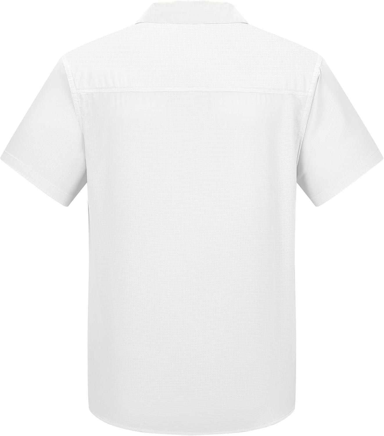 Outdoor Ventures Men’s Lightweight Short Sleeve Fishing Shirt UPF 50 Button Down Quick Dry Cooling Hiking Travel Safari Shirt(White)