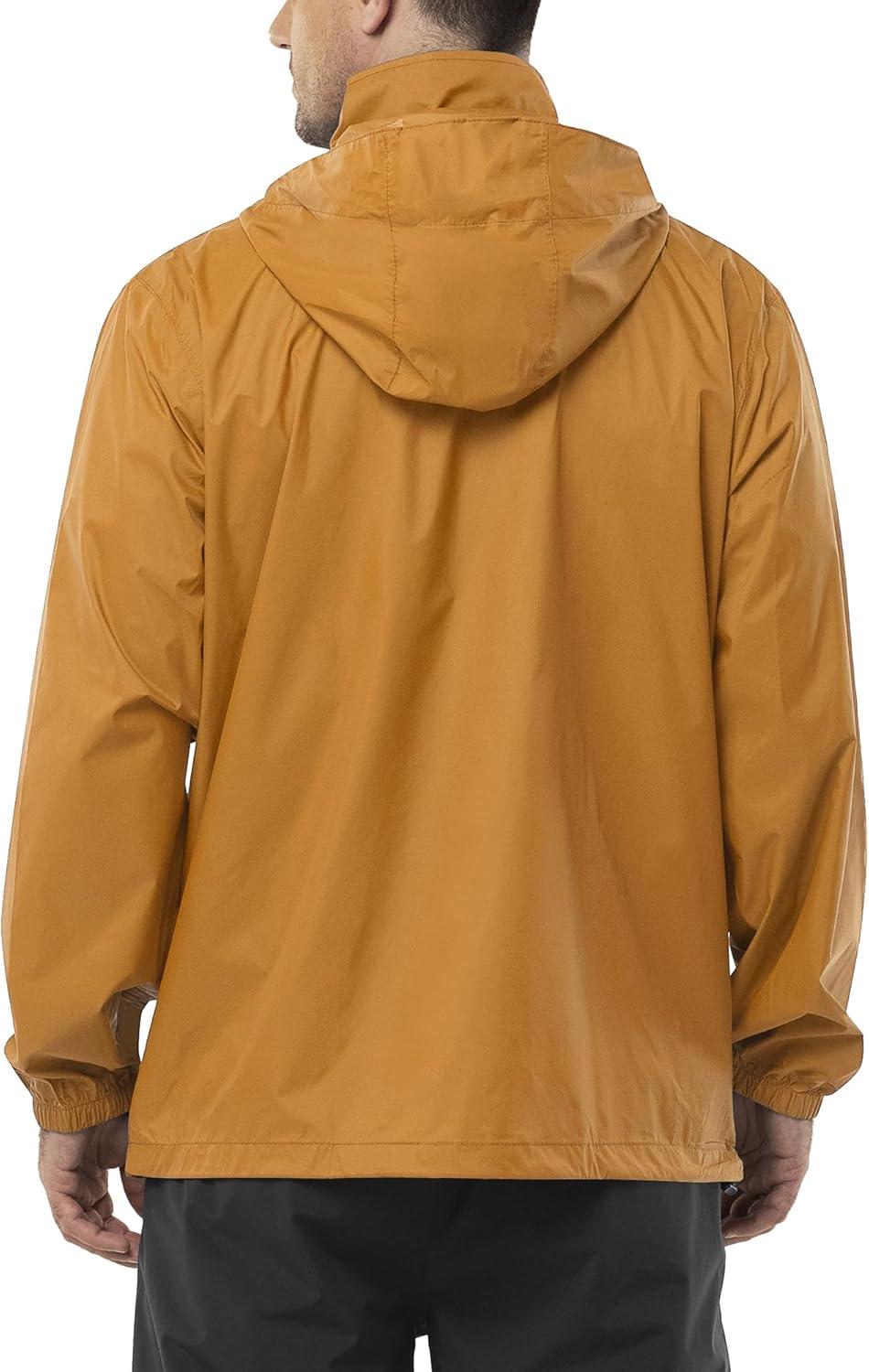 Outdoor Ventures Men’s Rain Jacket Waterproof Lightweight Packable Rain Shell Raincoat with Hood for Golf Hiking Travel(Golden Yellow)