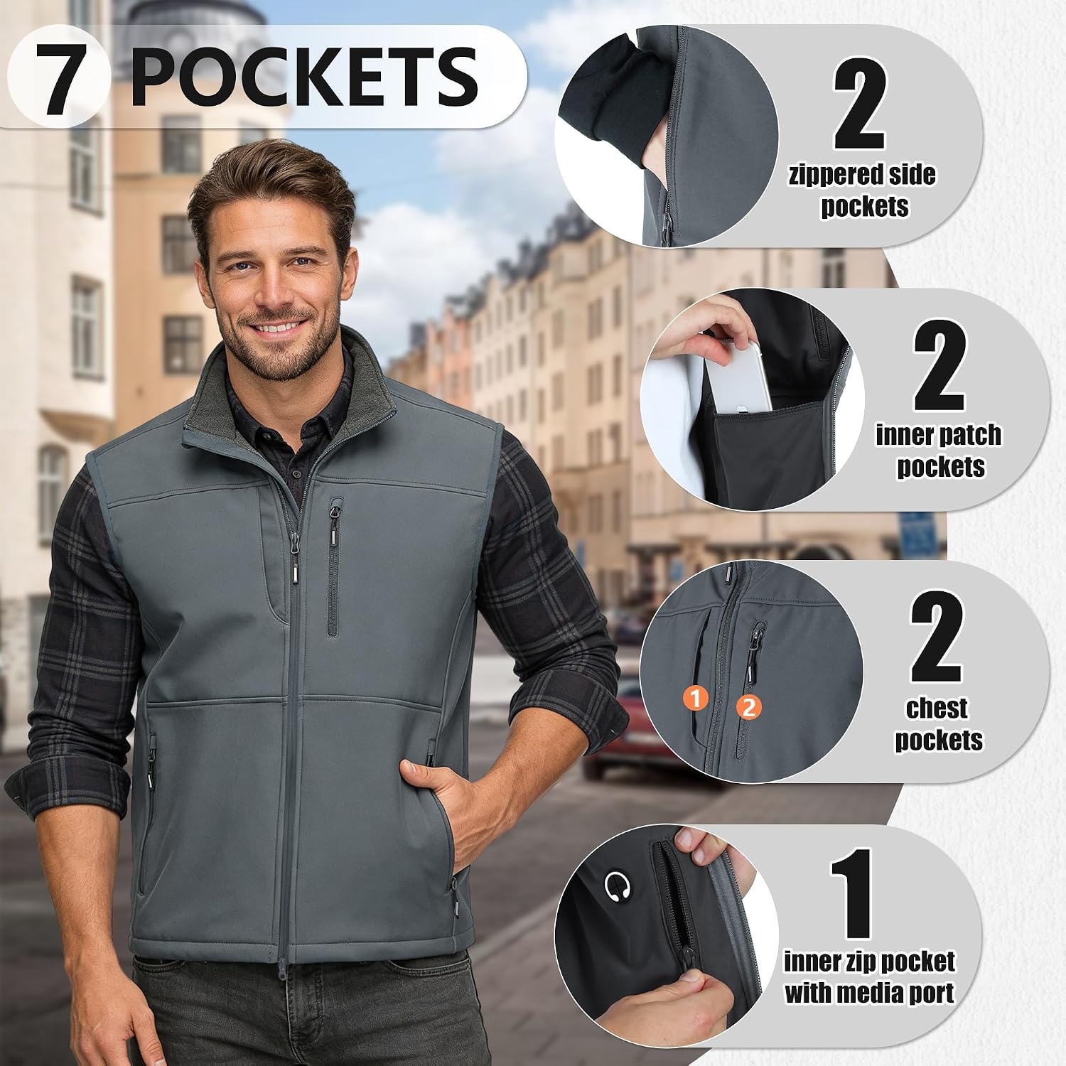 Outdoor Ventures Men’s Winter Golf Vest Outerwear Lightweight Fleece Lined(Cool Grey)