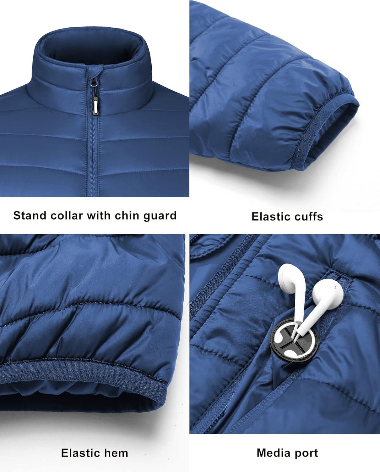 Outdoor Ventures Men’s Lightweight Packable Puffer Winter Jacket Insulated Puffy Coat for Snow Ski Hiking Travel(Collegiate Navy(fold in Pocket))