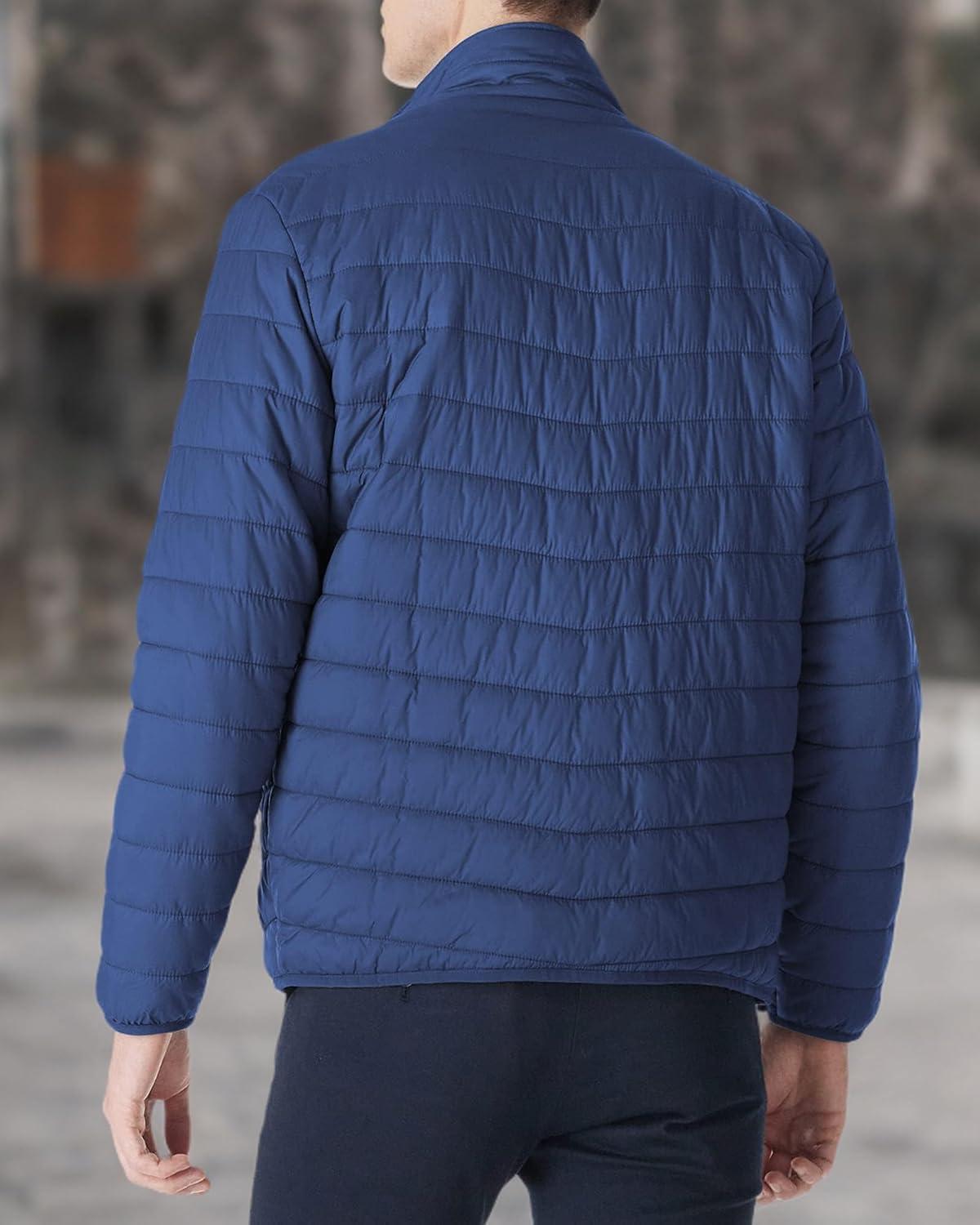 Outdoor Ventures Men’s Lightweight Packable Puffer Winter Jacket Insulated Puffy Coat for Snow Ski Hiking Travel(Collegiate Navy(fold in Pocket))