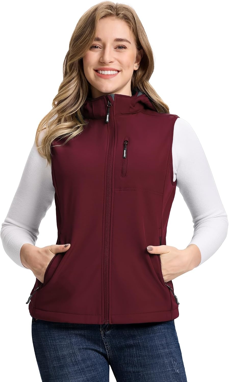 Outdoor Ventures Women’s Hooded Lightweight Golf Running Vest Outerwear(Dark Red)