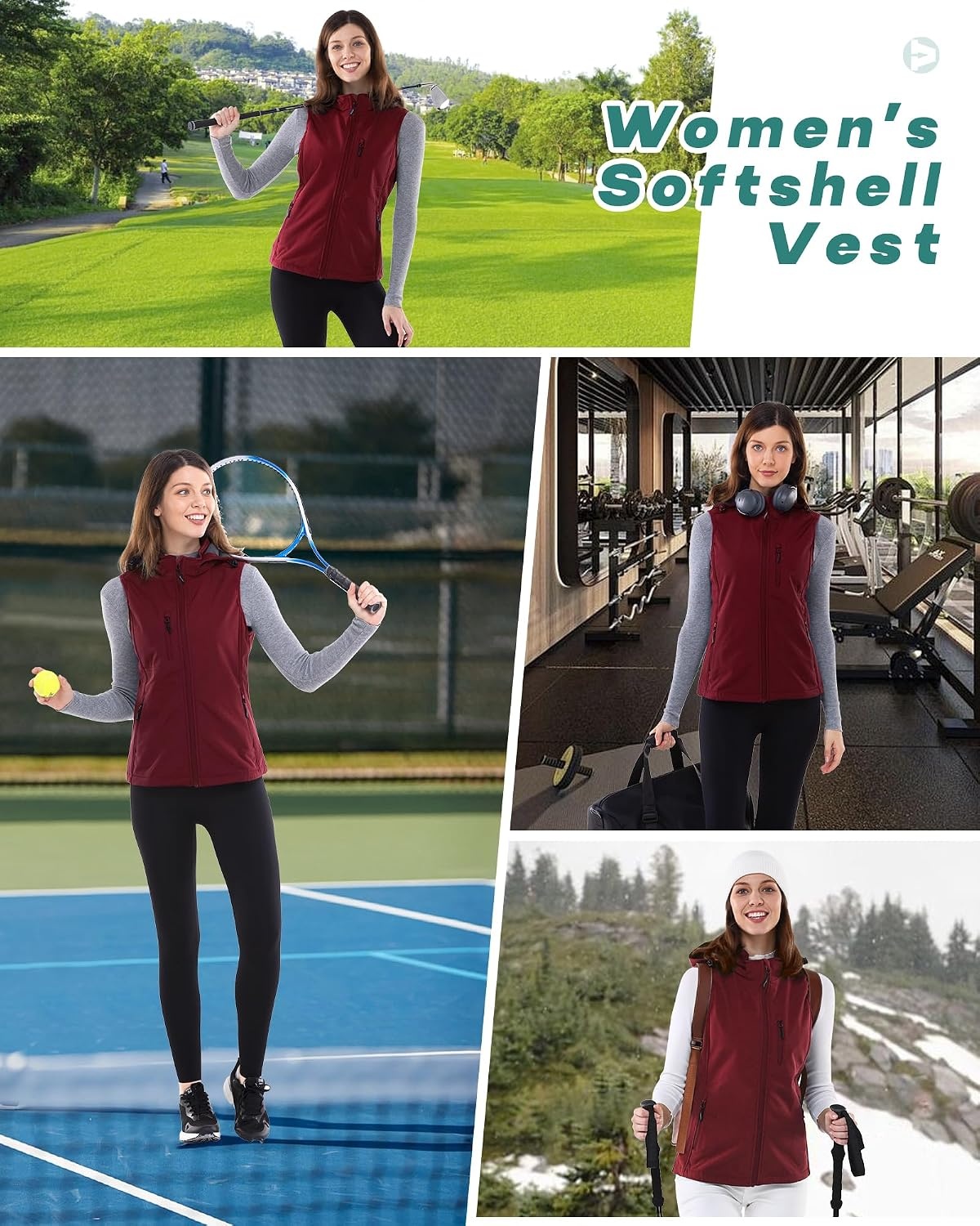 Outdoor Ventures Women’s Hooded Lightweight Golf Running Vest Outerwear(Dark Red)