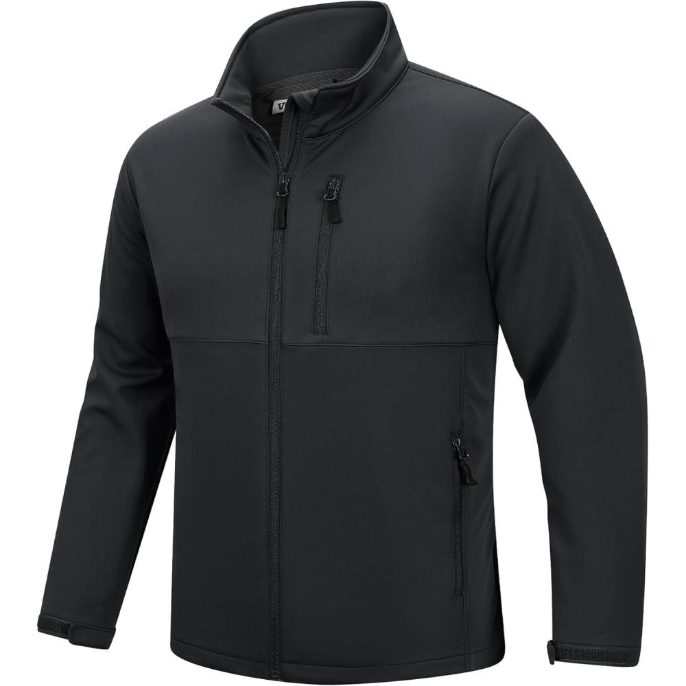 Outdoor Ventures Men’s Softshell Jacket Waterproof Fleece Lined Rain Shell Jacket Lightweight Windbreaker for Hiking Travel(Grey)