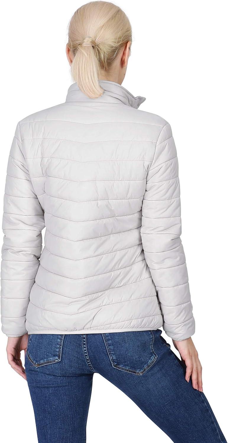 Outdoor Ventures Women’s Packable Full-Zip Short Puffer Jacket Insulated Quilted Warm Lightweight Winter Coat(Light Grey(fold in Bag))