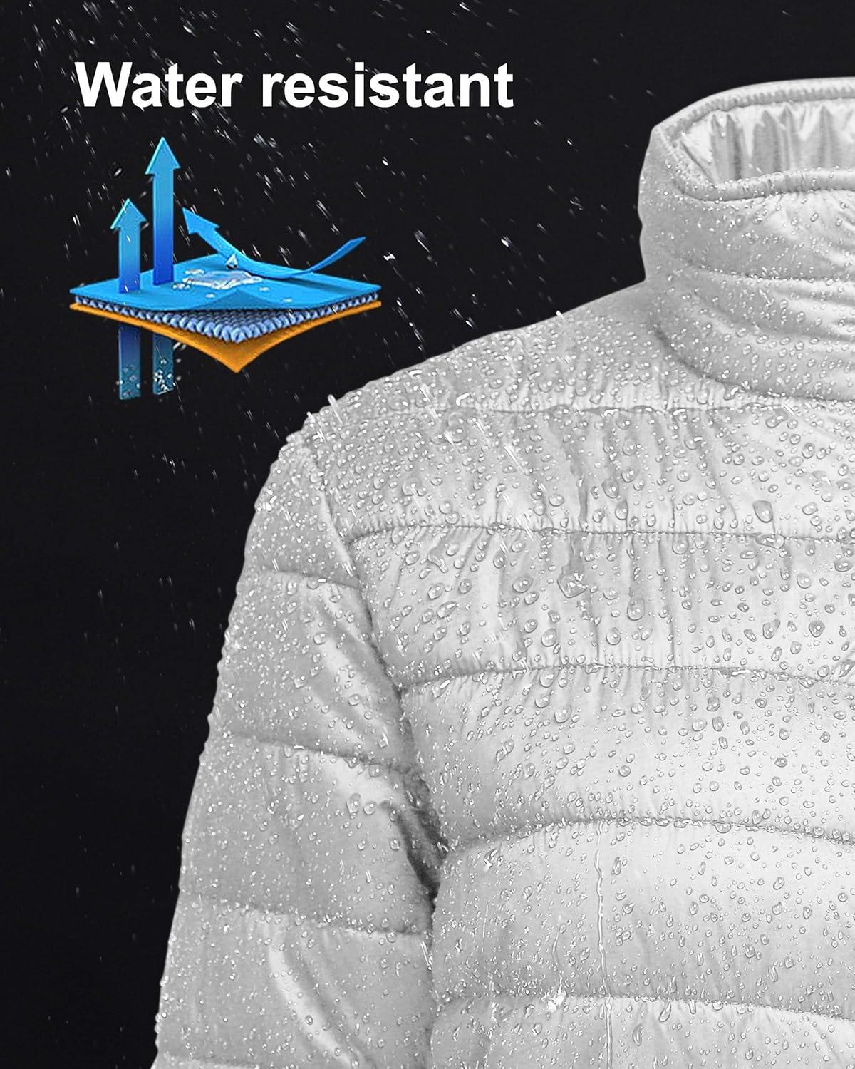 Outdoor Ventures Women’s Packable Full-Zip Short Puffer Jacket Insulated Quilted Warm Lightweight Winter Coat(Light Grey(fold in Bag))