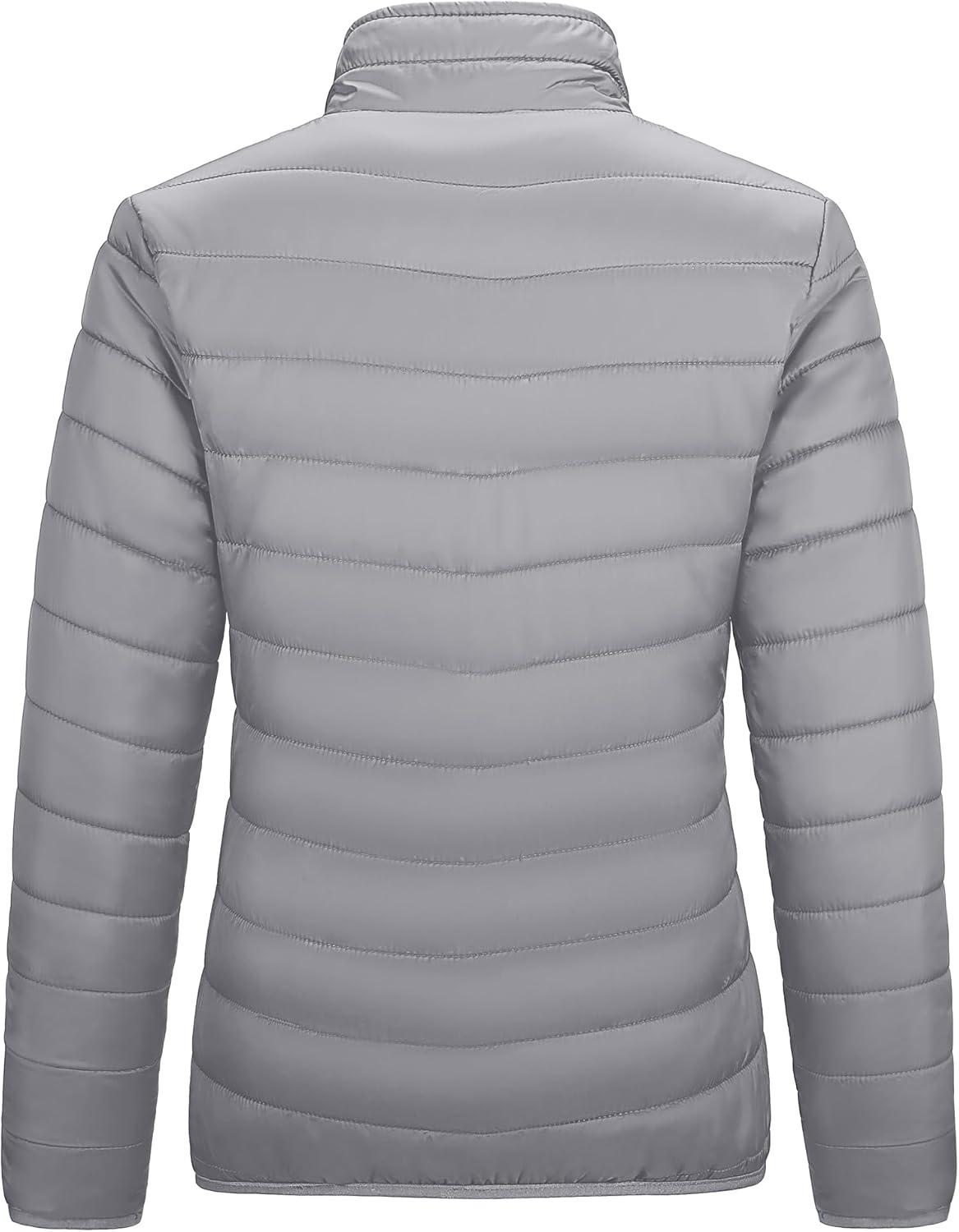 Outdoor Ventures Women’s Packable Full-Zip Short Puffer Jacket Insulated Quilted Warm Lightweight Winter Coat(Foggy Gray(fold in Pocket))