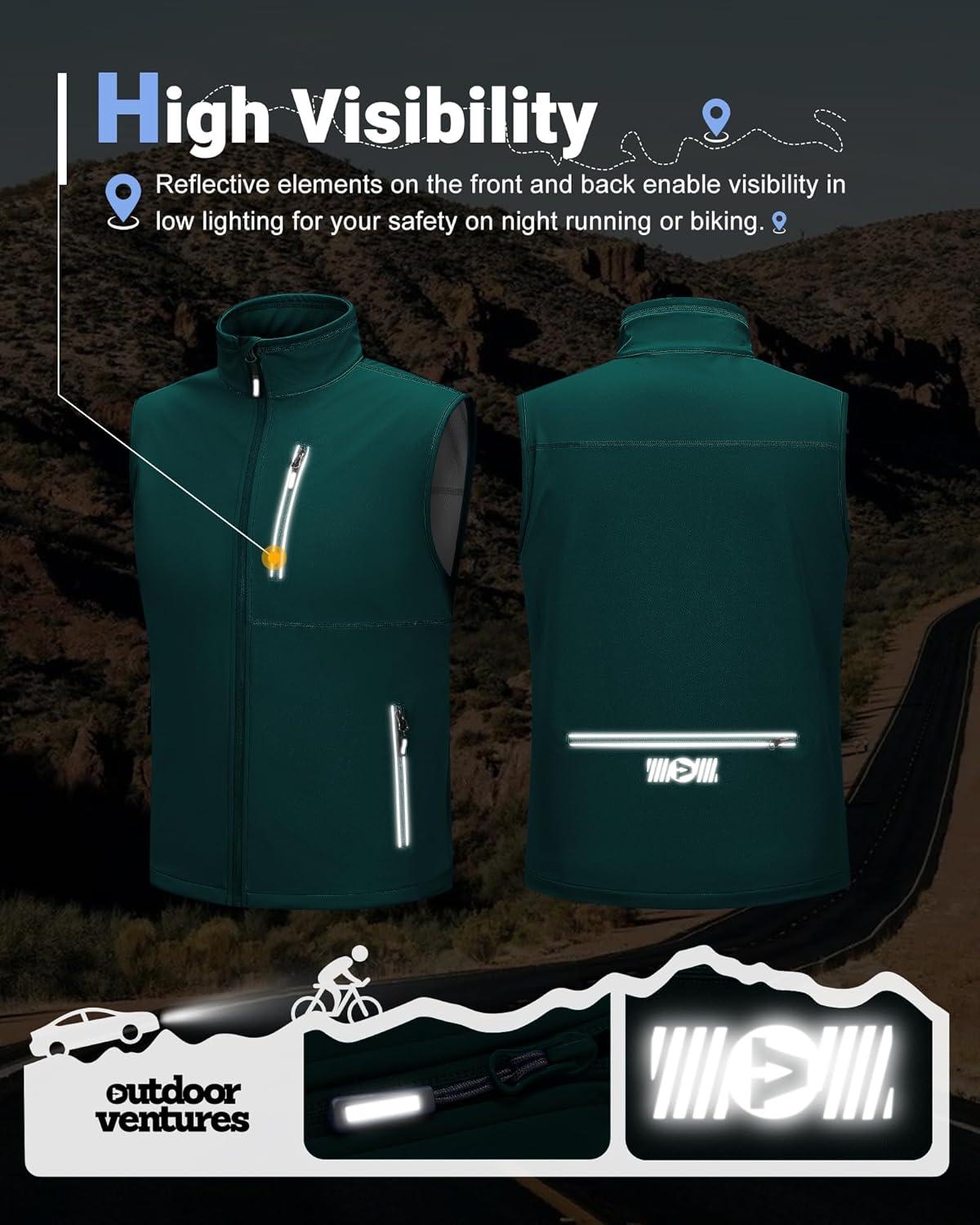 Outdoor Ventures Men’s Windproof Softshell Vest Outerwear Lightweight Sleeveless Jacket for Running Golf Hiking Travel(Dark Green)
