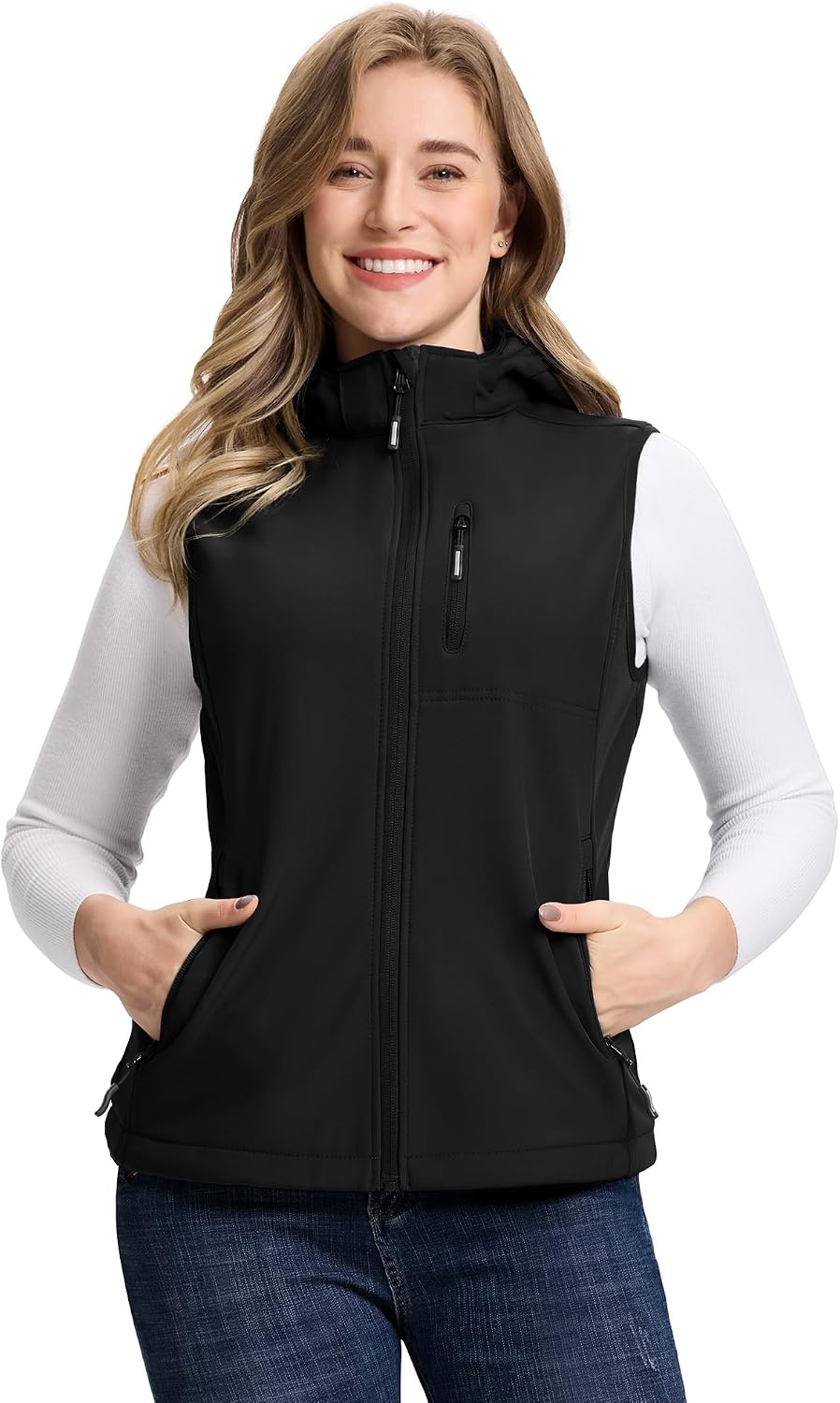 Outdoor Ventures Women’s Hooded Lightweight Golf Running Vest Outerwear(Black)