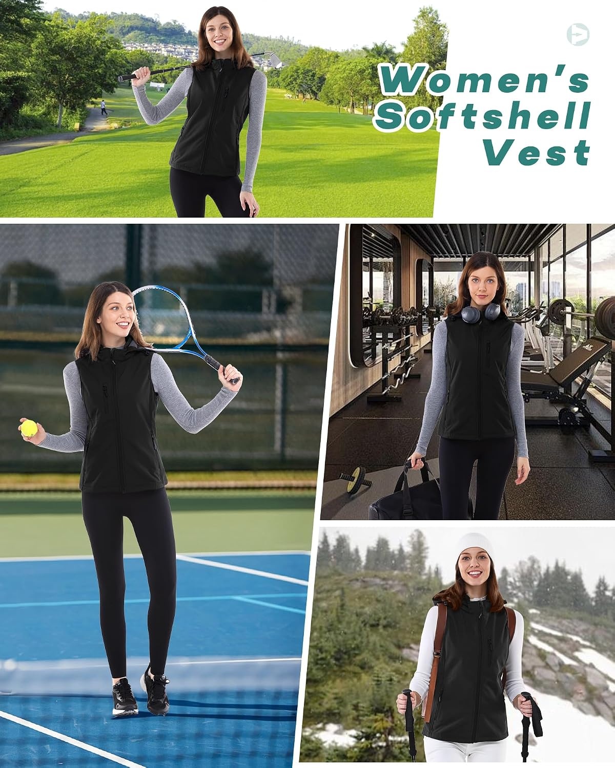 Outdoor Ventures Women’s Hooded Lightweight Golf Running Vest Outerwear(Black)
