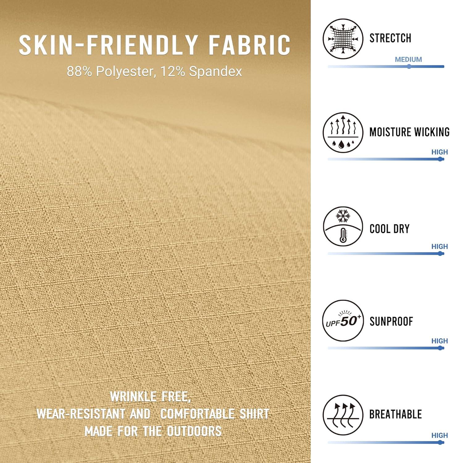 Outdoor Ventures Men’s Long Sleeve Hiking Shirt UPF 50 UV Sun Protection Shirt Cooling Quick Dry for Travel Fishing Safari(Sandy Brown)
