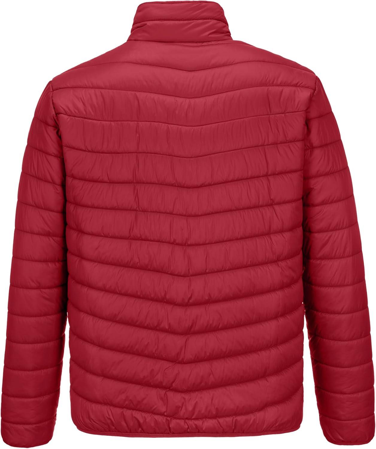 Outdoor Ventures Men’s Lightweight Packable Puffer Winter Jacket Insulated Puffy Coat for Snow Ski Hiking Travel(Mountain Red(fold in Bag))