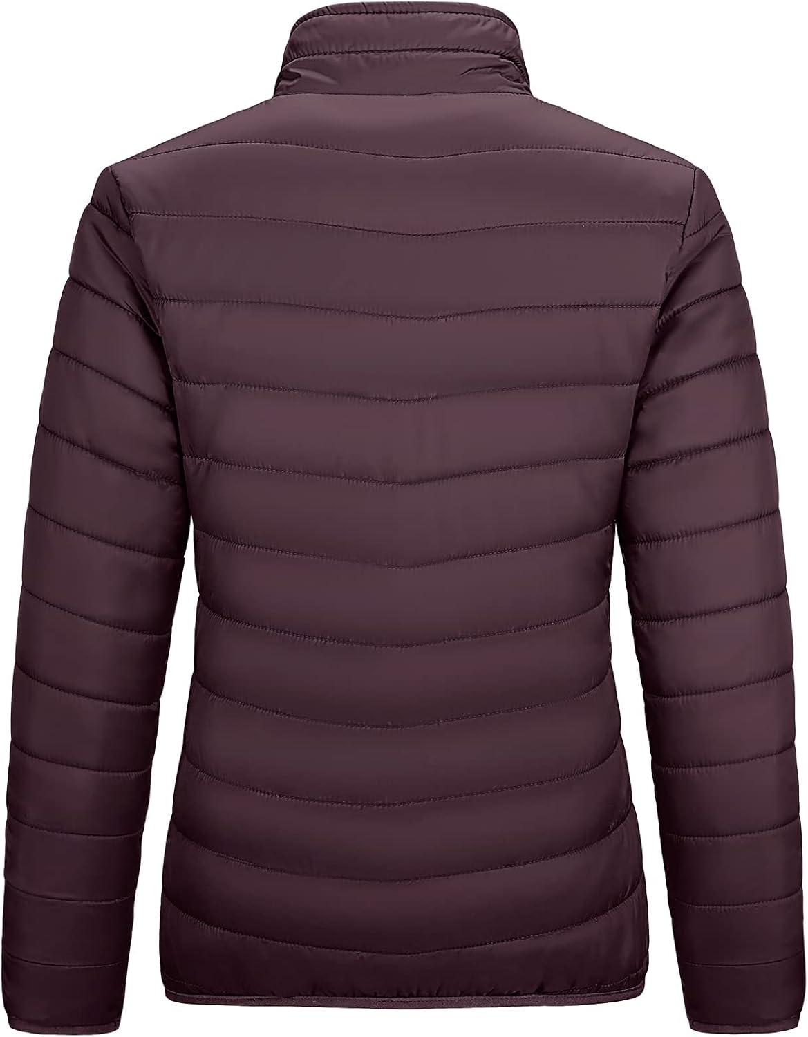 Outdoor Ventures Women’s Packable Full-Zip Short Puffer Jacket Insulated Quilted Warm Lightweight Winter Coat(Eggplant(fold in Pocket))