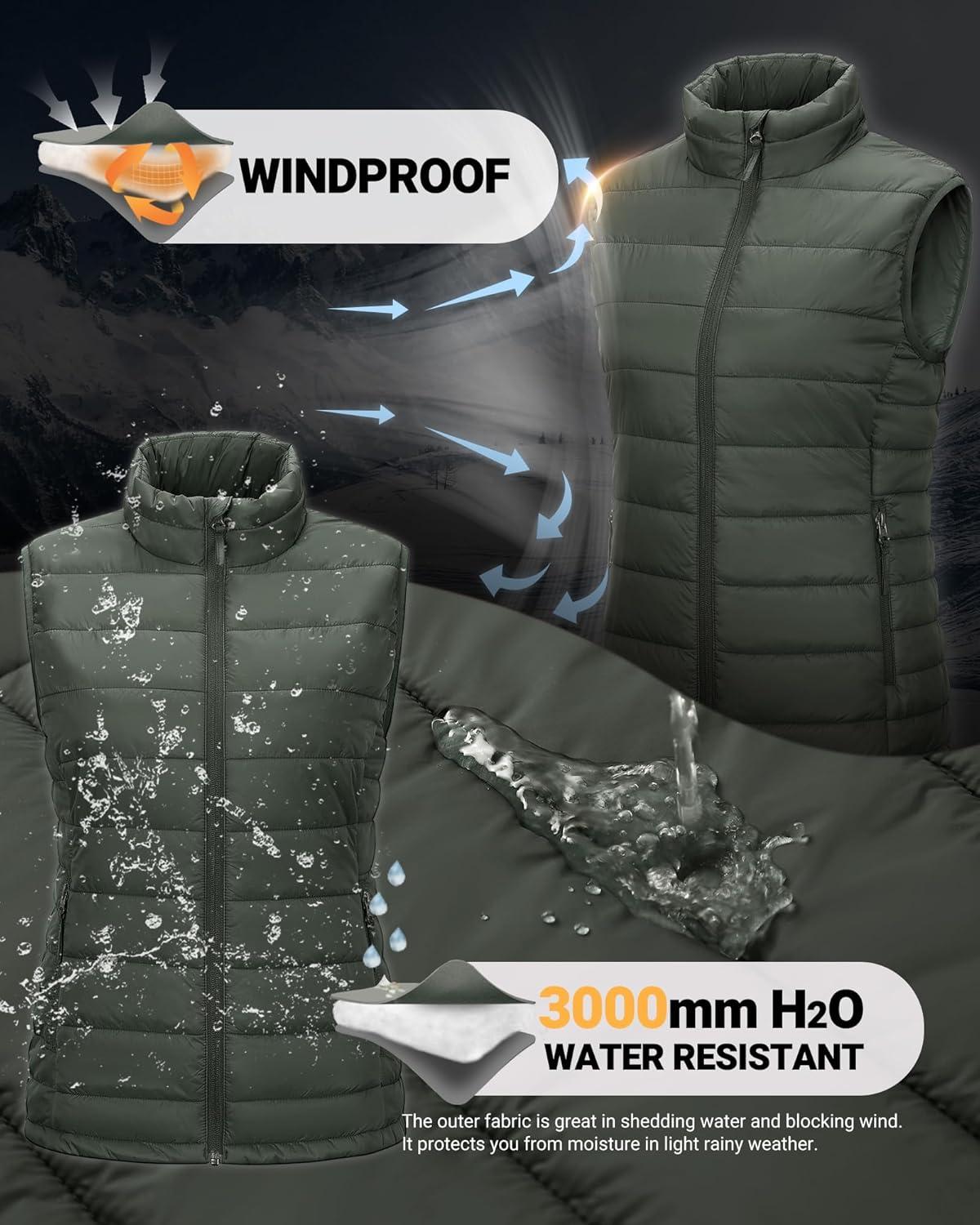 Outdoor Ventures Women’s Lightweight Puffer Vest Outerwear Zip Up Warm Sleeveless Winter Jacket Padded Gilet Quilted Coat(Army Green)