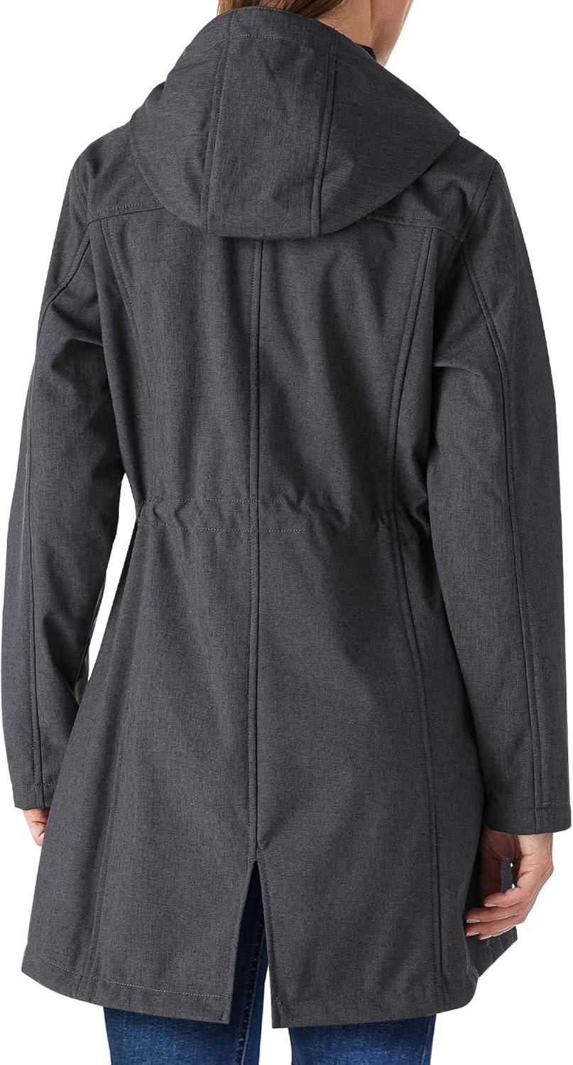 Outdoor Ventures Women’s Lightweight Waterproof Fleece Lined Hooded Softshell Rain Jacket, Warm Windbreaker Long Coat(Darkgrey Melange)