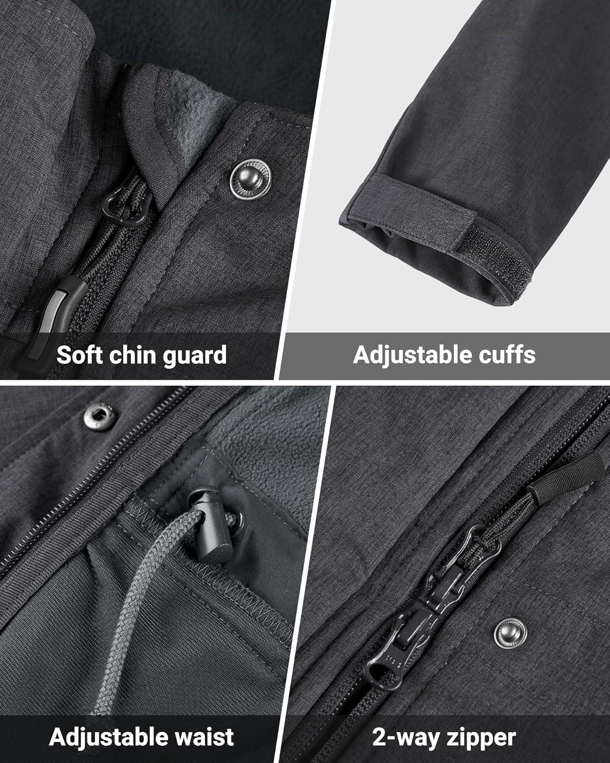 Outdoor Ventures Women’s Lightweight Waterproof Fleece Lined Hooded Softshell Rain Jacket, Warm Windbreaker Long Coat(Darkgrey Melange)