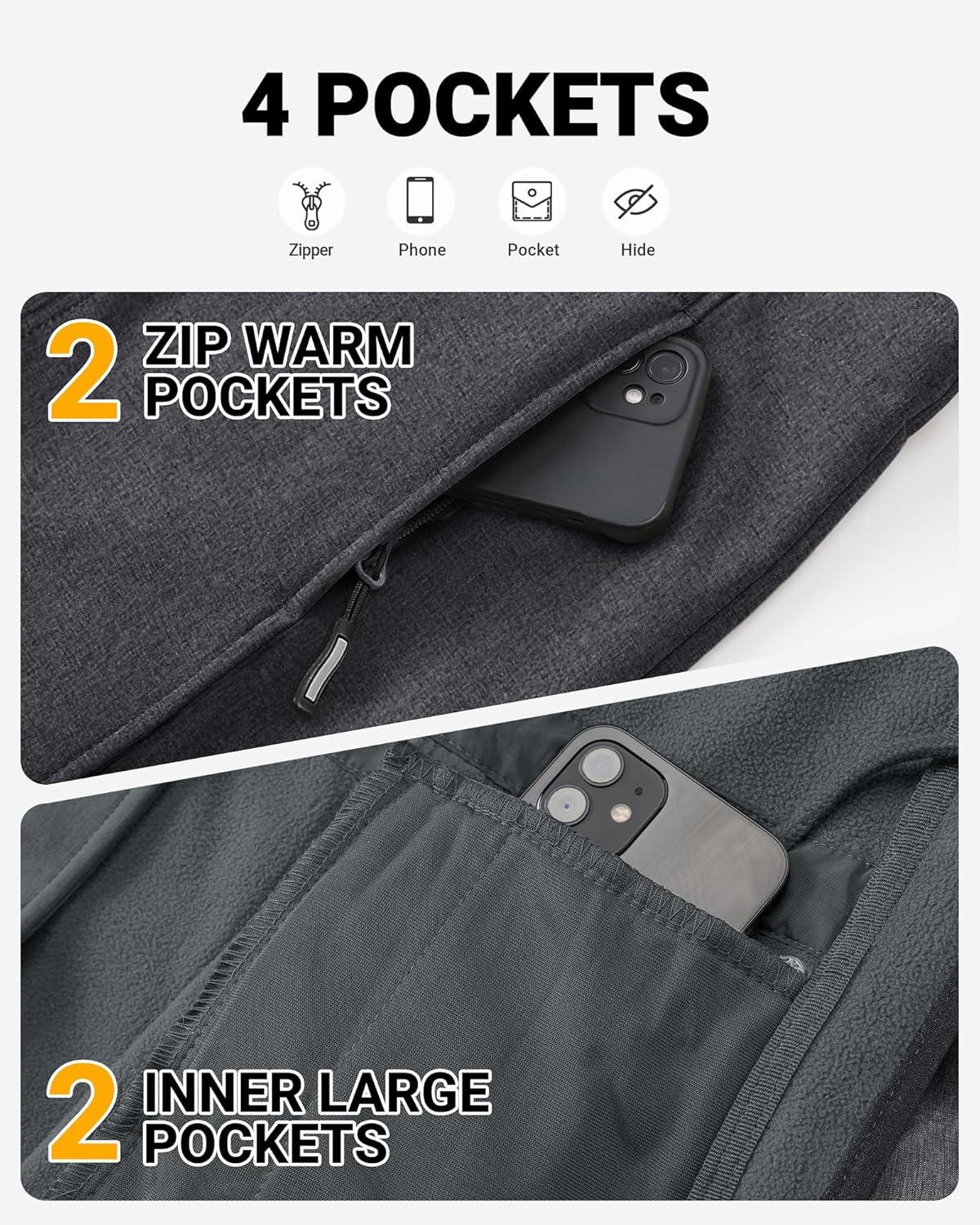 Outdoor Ventures Women’s Lightweight Waterproof Fleece Lined Hooded Softshell Rain Jacket, Warm Windbreaker Long Coat(Darkgrey Melange)