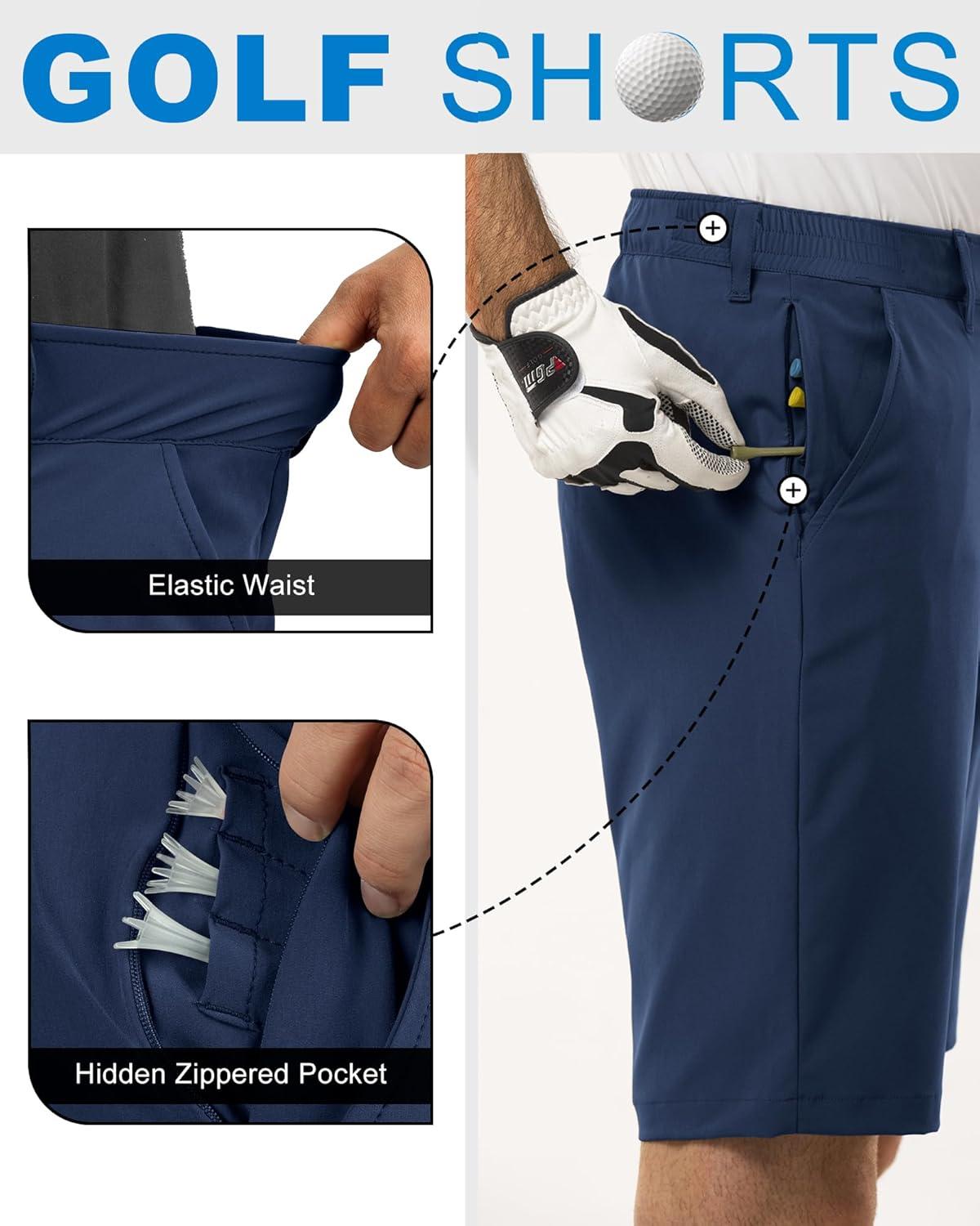 Outdoor Ventures Men’s Golf Shorts 11″ Inseam Classic-Fit Flat Front Stretch Casual Shorts with Pockets Summer Hiking Travel(Crew Navy)