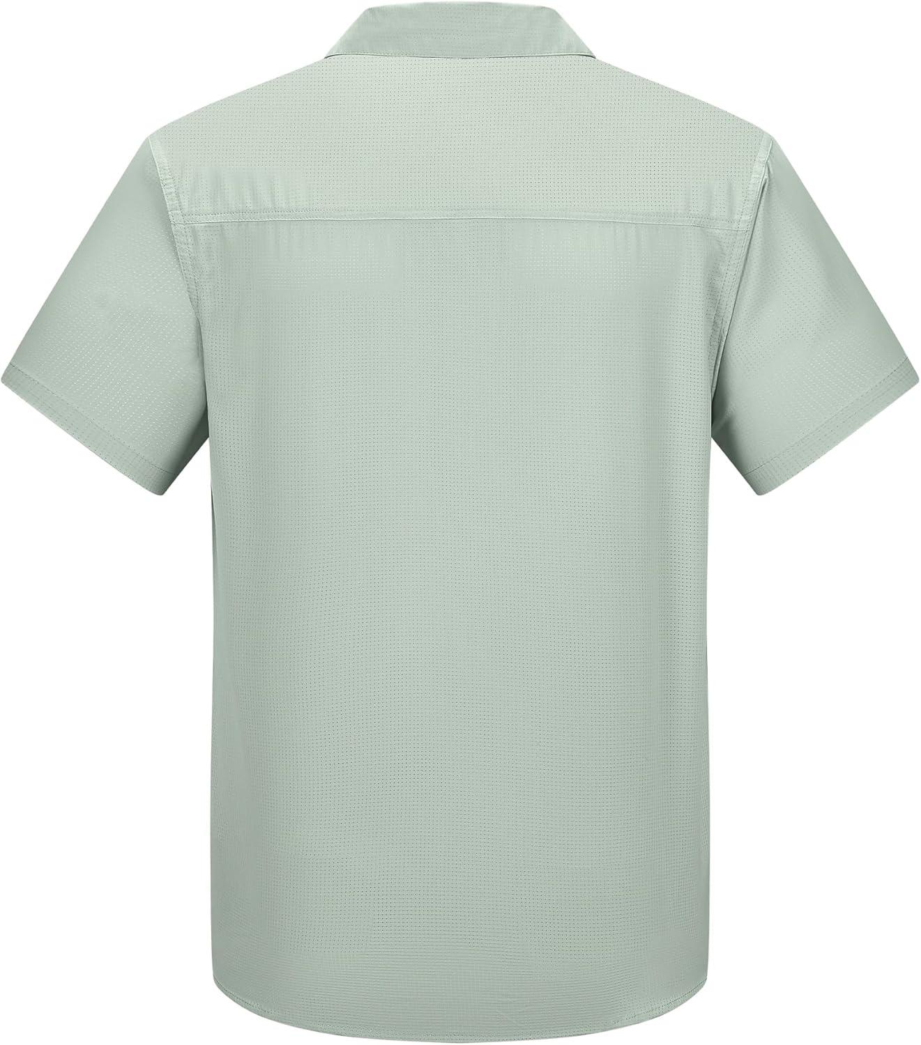 Outdoor Ventures Men’s Lightweight Short Sleeve Fishing Shirt UPF 50 Button Down Quick Dry Cooling Hiking Travel Safari Shirt(Pale Green)