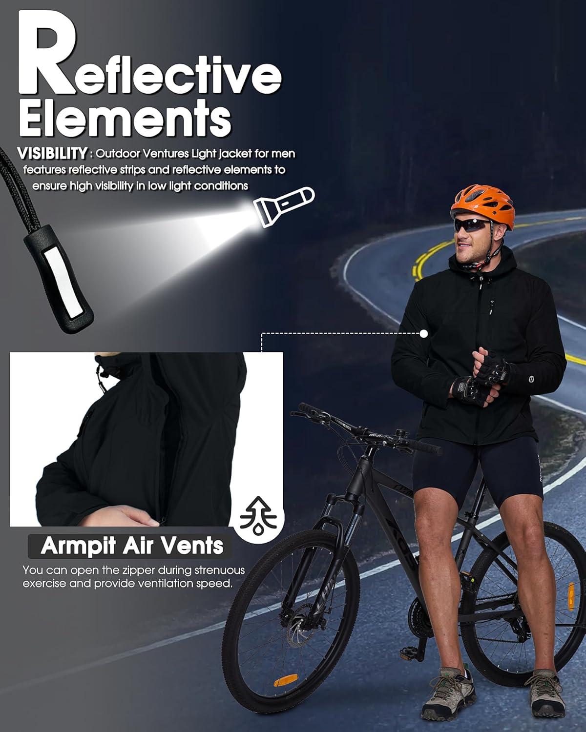 Outdoor Ventures Men’s Packable Rain Jacket Waterproof Lightweight Raincoat with Hood Windproof Cycling Jackets(Black)