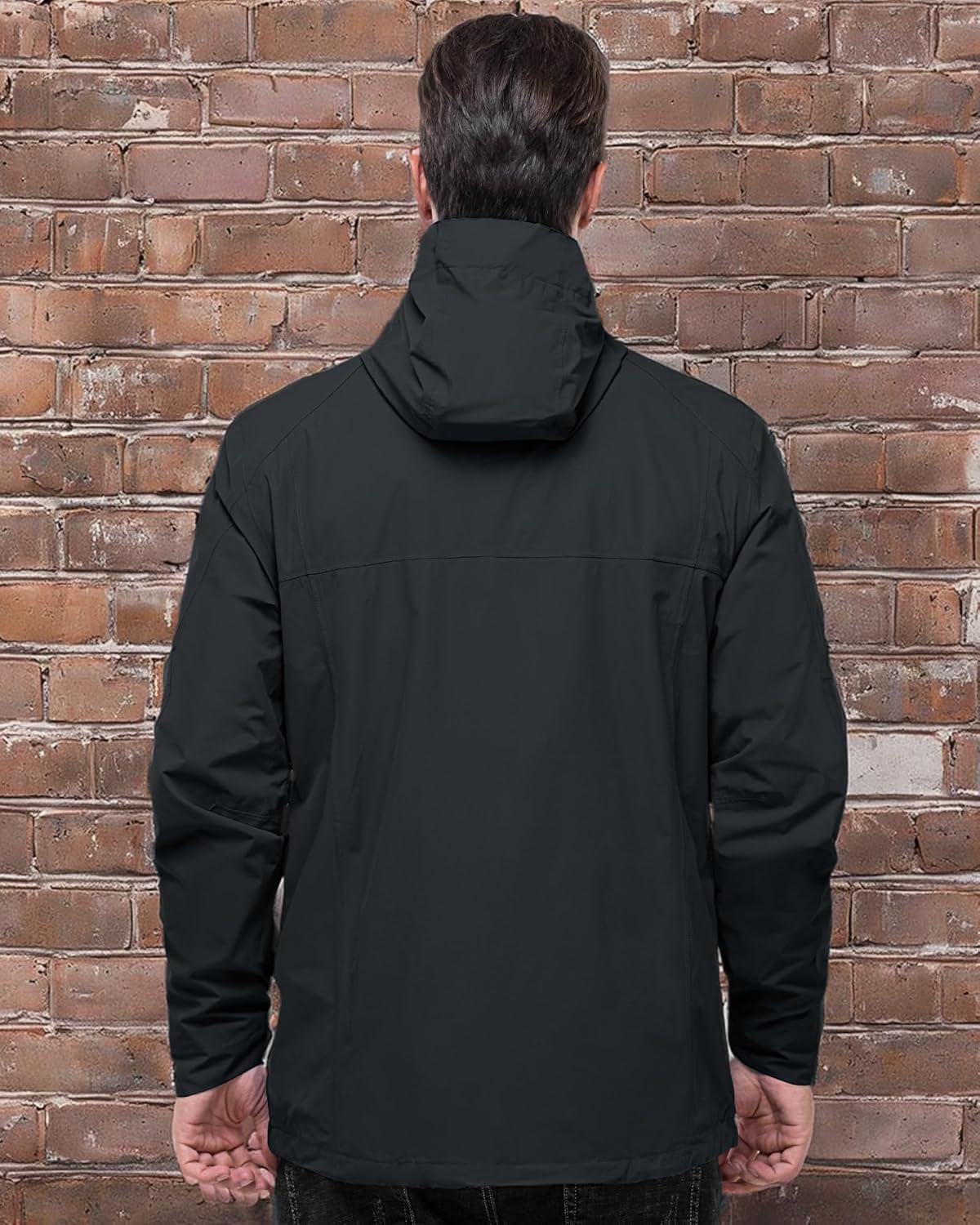 Outdoor Ventures Men’s Packable Rain Jacket Waterproof Lightweight Raincoat with Hood Windproof Cycling Jackets(Black)