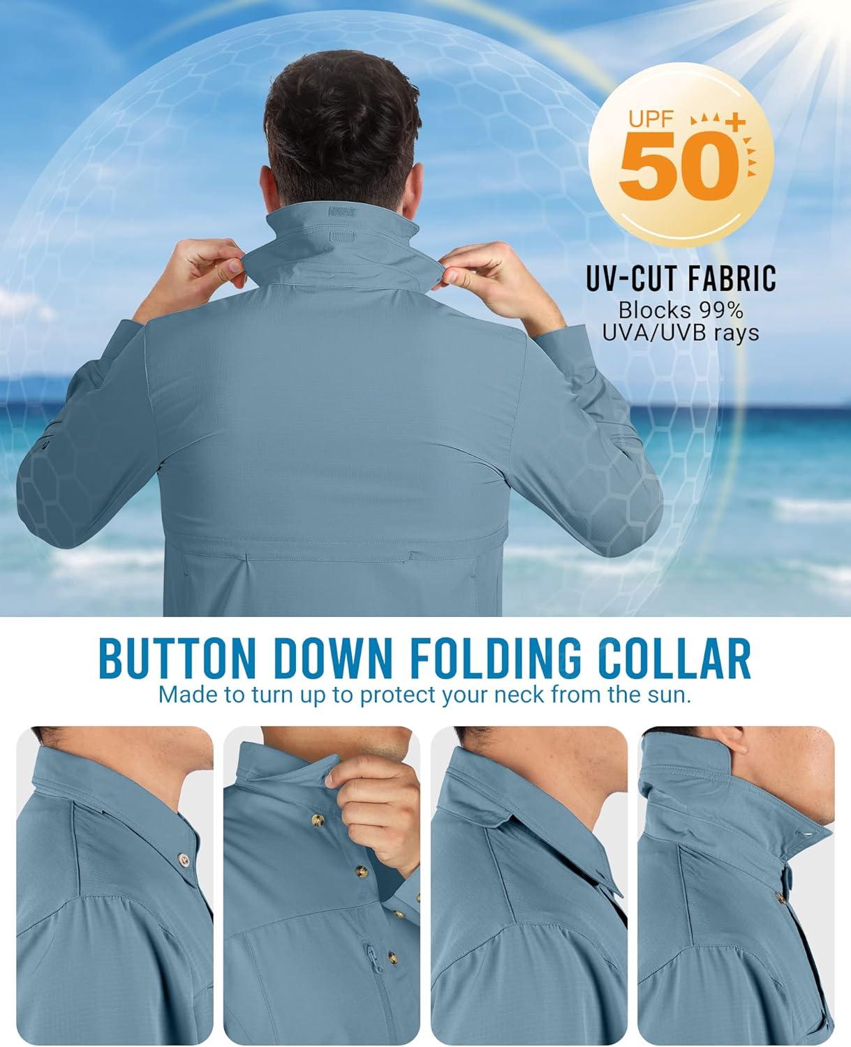 Outdoor Ventures Men’s Long Sleeve Hiking Shirt UPF 50 UV Sun Protection Shirt Cooling Quick Dry for Travel Fishing Safari(Ocean Blue)