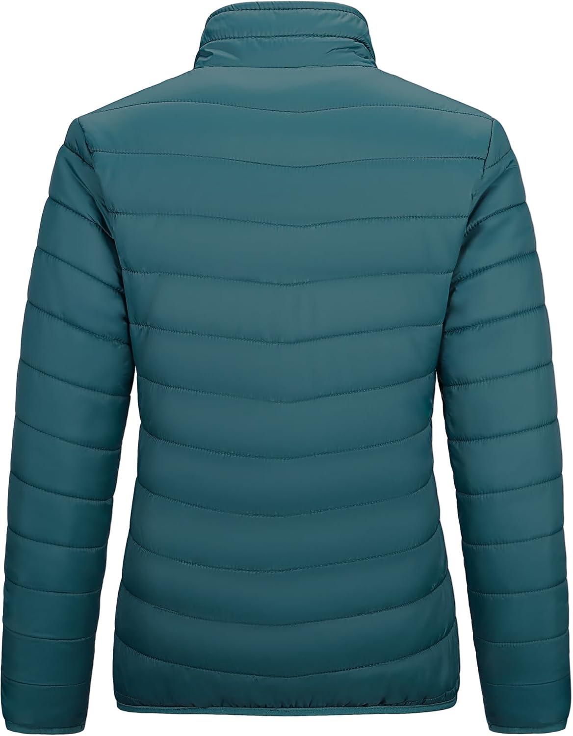 Outdoor Ventures Women’s Packable Full-Zip Short Puffer Jacket Insulated Quilted Warm Lightweight Winter Coat(Teal(fold in Pocket))