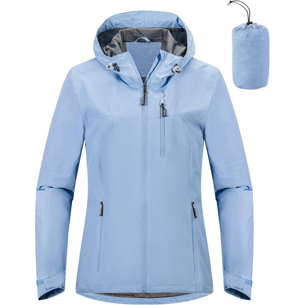 Outdoor Ventures Packable Rain Jacket Women Lightweight Waterproof Raincoat with Hood Cycling Bike Jacket(Flog Blue)