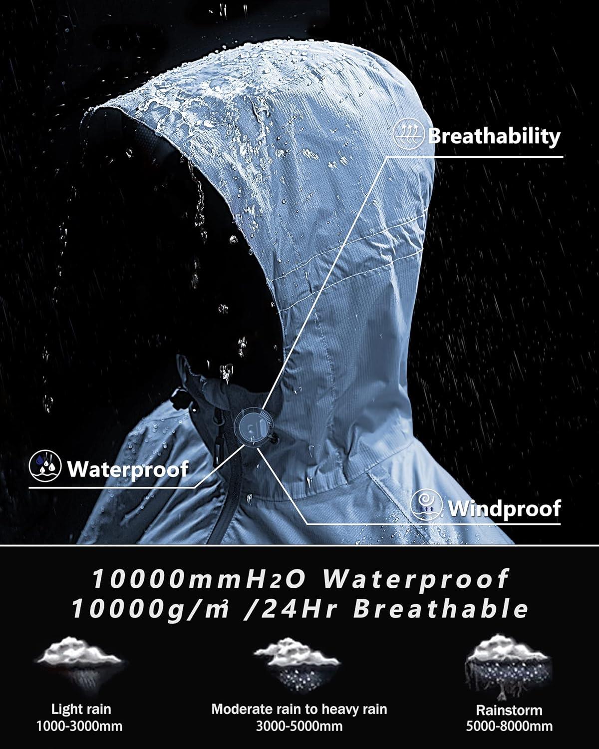 Outdoor Ventures Packable Rain Jacket Women Lightweight Waterproof Raincoat with Hood Cycling Bike Jacket(Flog Blue)