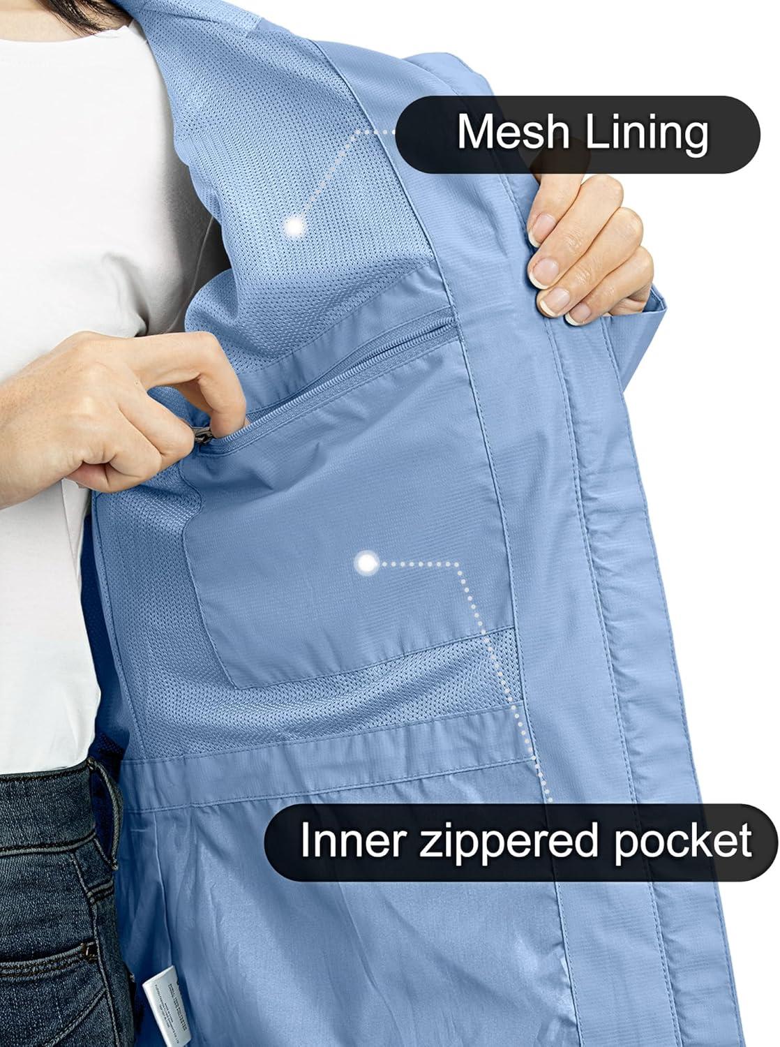 Outdoor Ventures Packable Rain Jacket Women Lightweight Waterproof Raincoat with Hood Cycling Bike Jacket(Flog Blue)