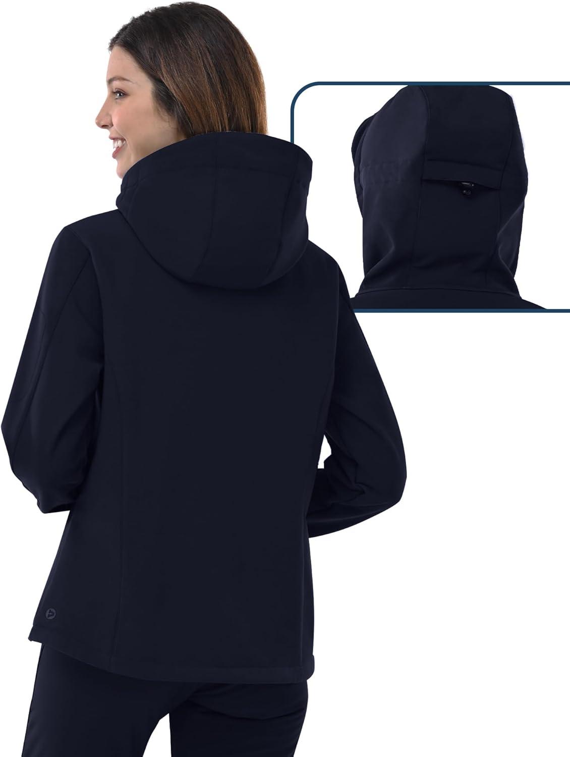 Outdoor Ventures Women’s Softshell Jacket with Hood Fleece Lined Warm Lightweight Waterproof Insulated Windbreaker(Deep Blue)