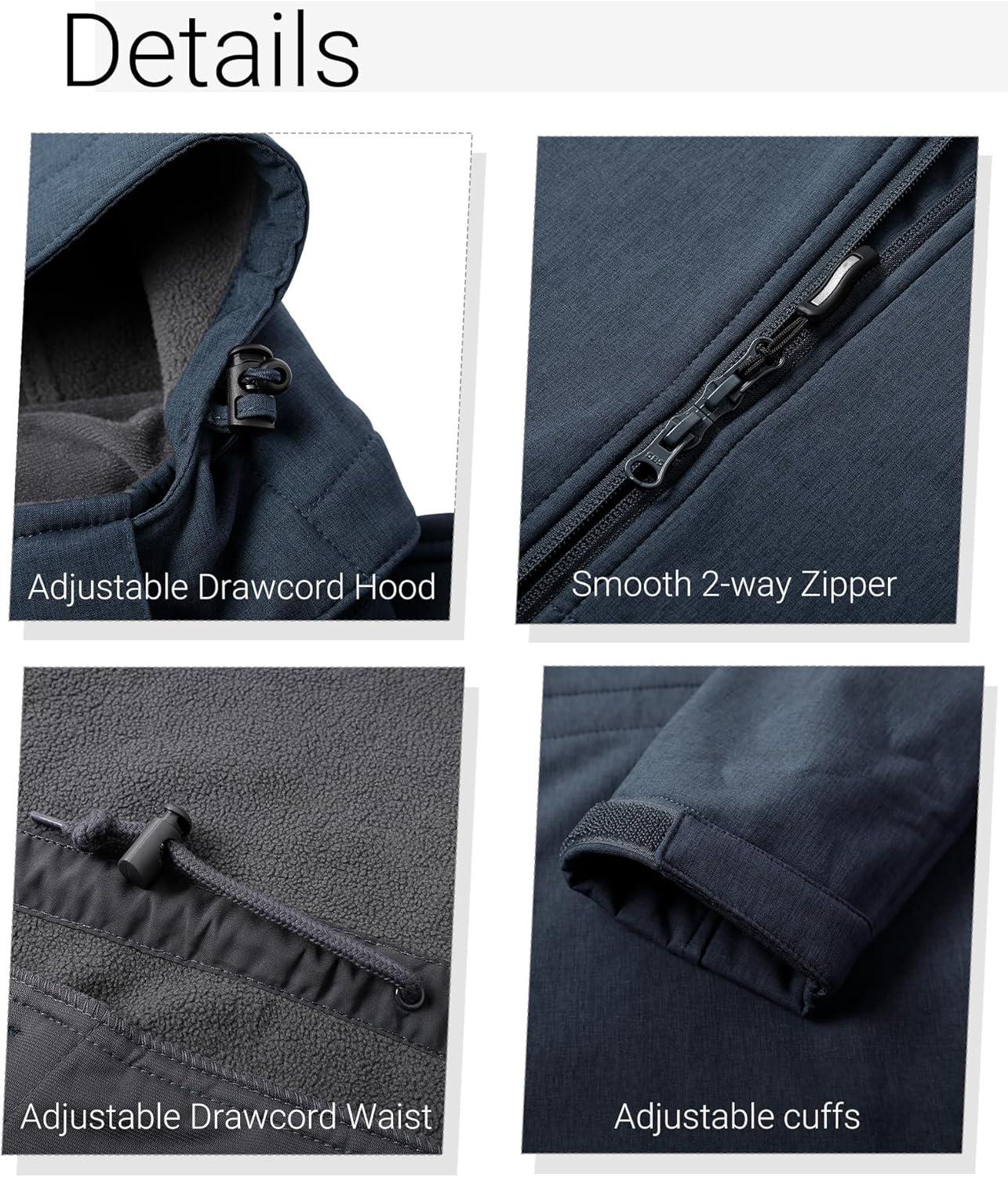 Outdoor Ventures Women’s Softshell Jacket with Removable Hood Fleece Lined Windbreaker Insulated Long Warm Rain Jacket(Navy Heather)