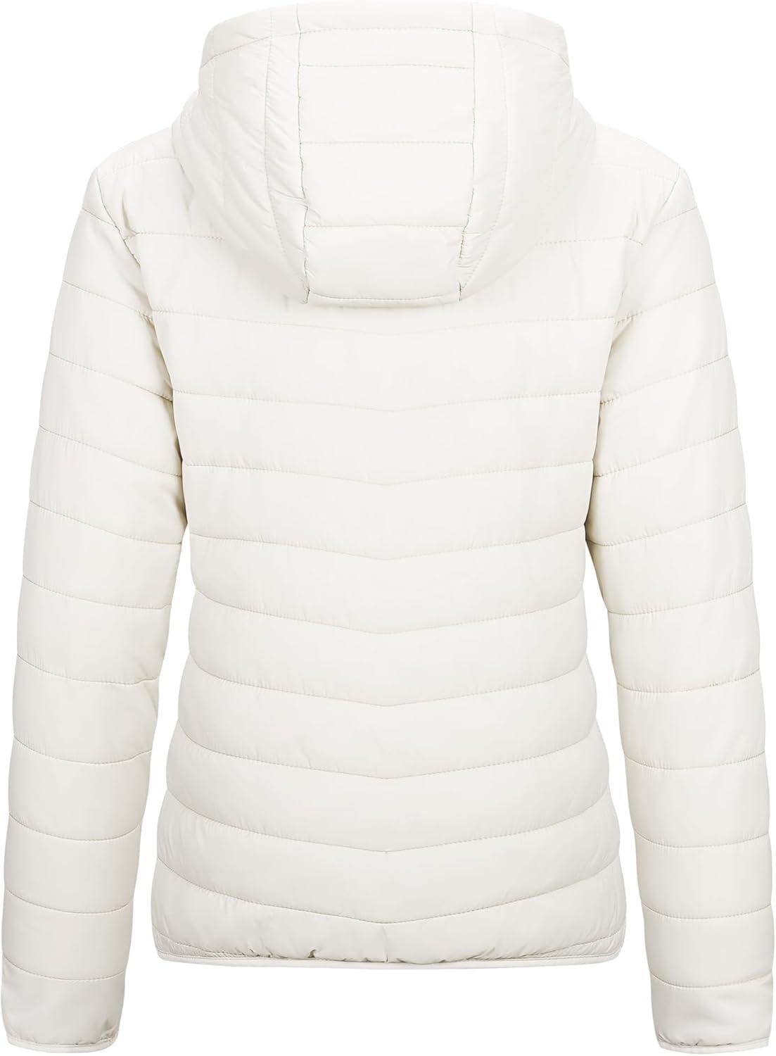 Outdoor Ventures Women’s Packable Lightweight Full-Zip Puffer Jacket with Hood Quilted Winter Coat(Cream(fold in Pocket))