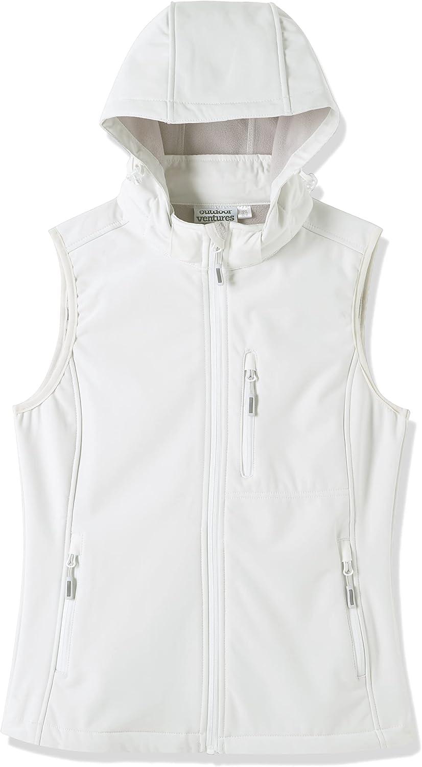 Outdoor Ventures Women’s Hooded Lightweight Softshell Vest, Windproof Fleece Lined Sleeveless Jacket for Golf Running Travel(Ivory)